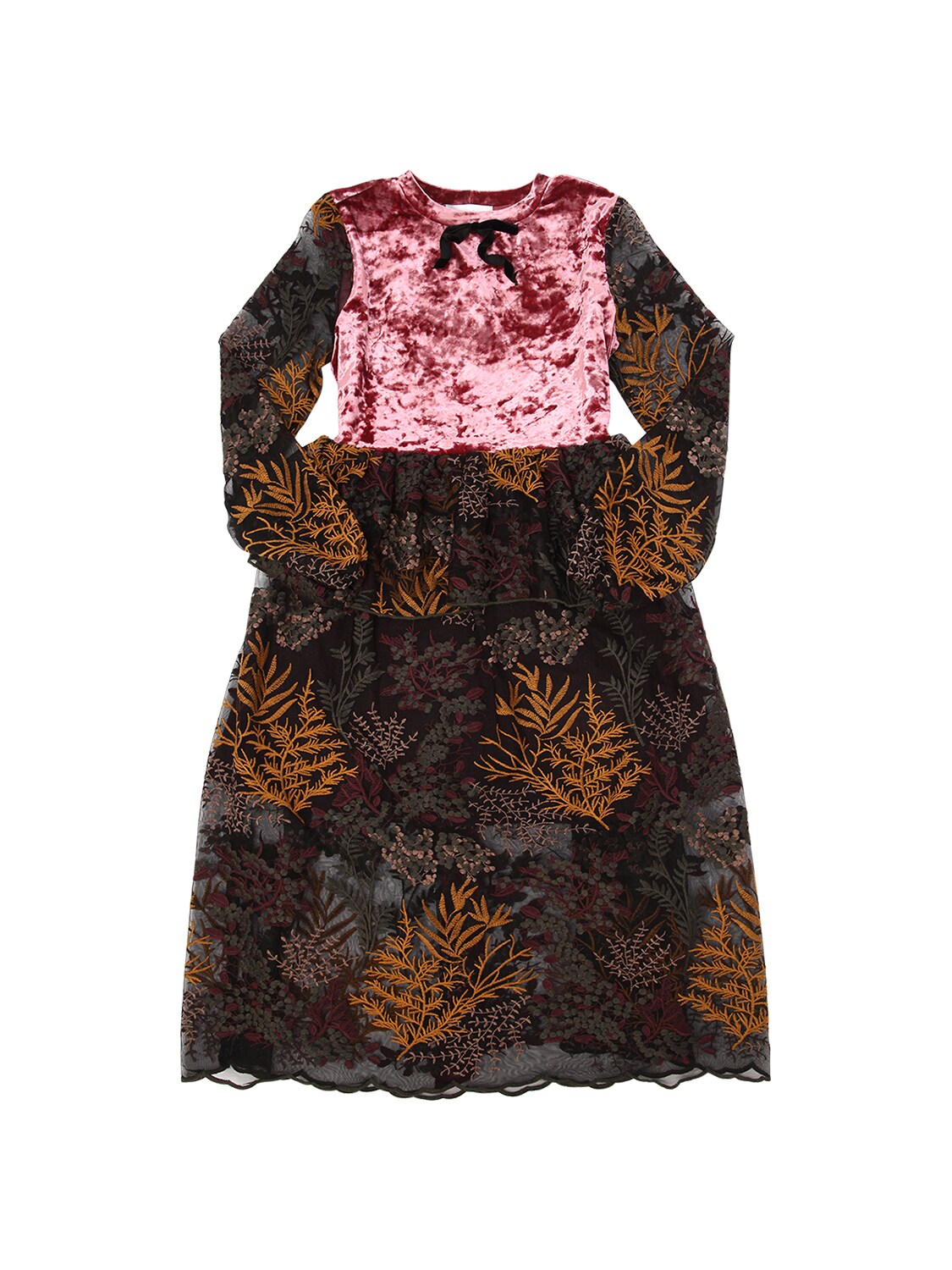 Paade Mode Kids' Wendy Lace & Velvet Long Dress In Multicolor