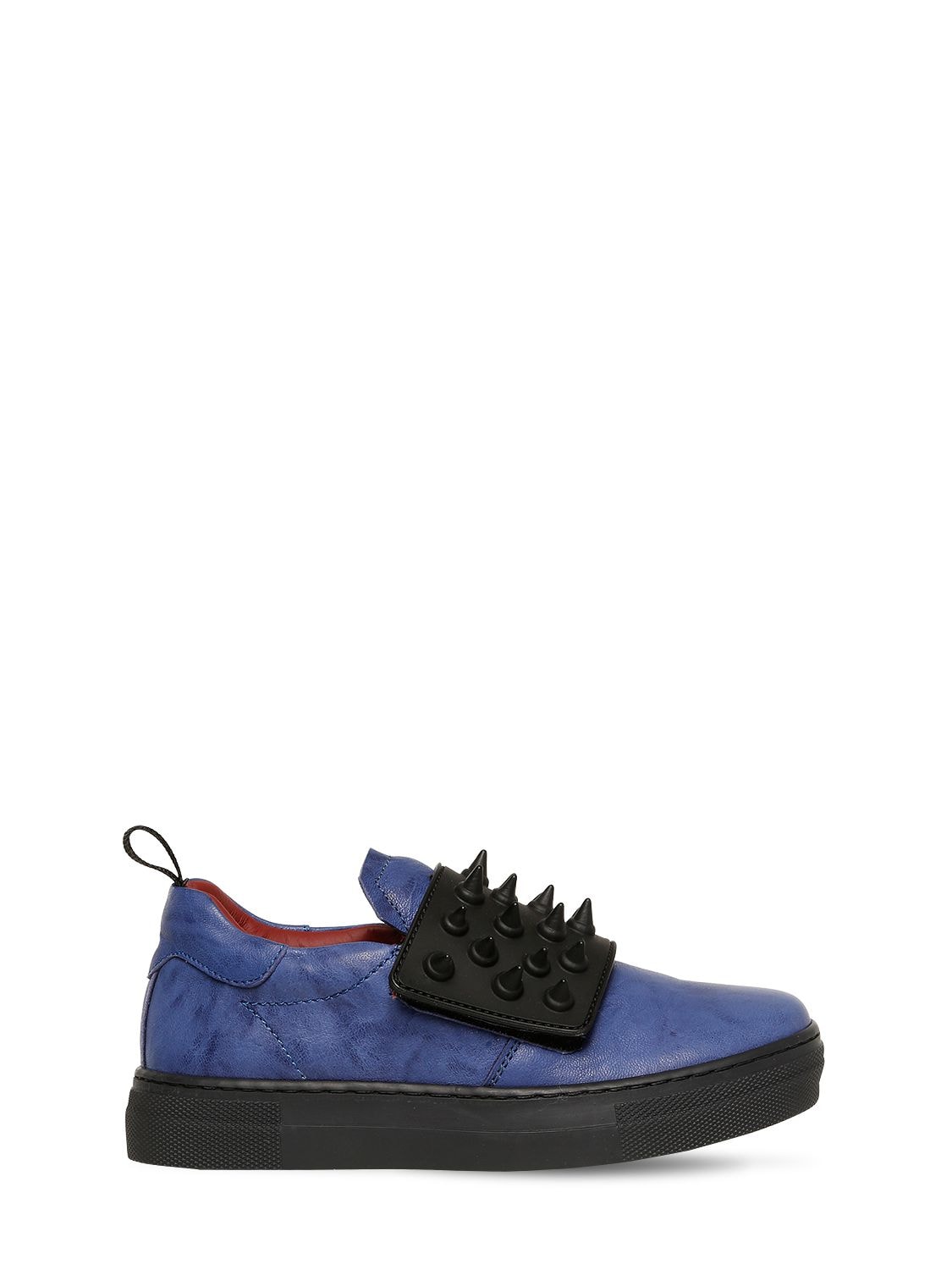 Am 66 Kids' Spiked Leather Slip-on Sneakers In Blue,black
