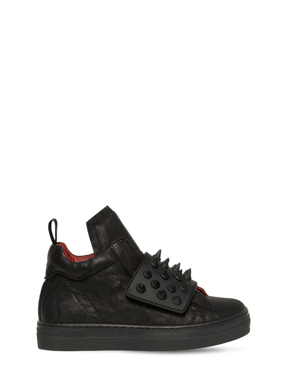 Am 66 Kids' Spiked Leather High Top Sneakers In Black