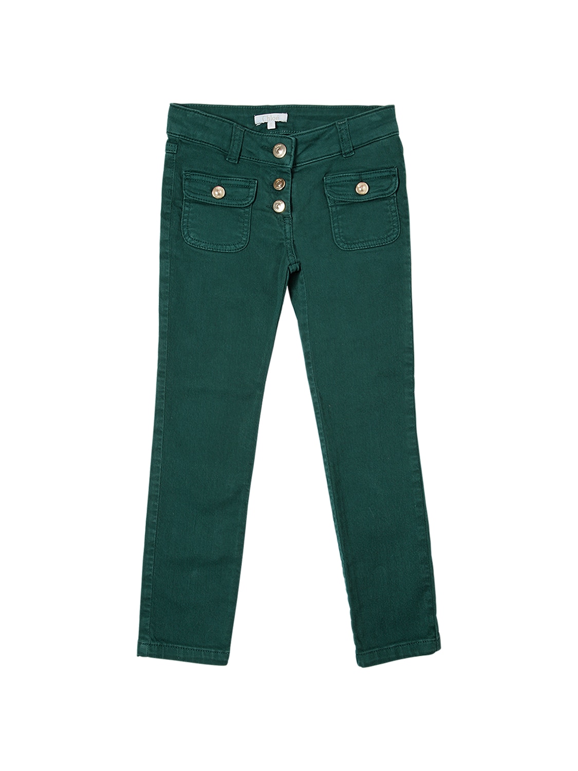 Chloé Kids' Slim Fit Stretch Denim Jeans In Green