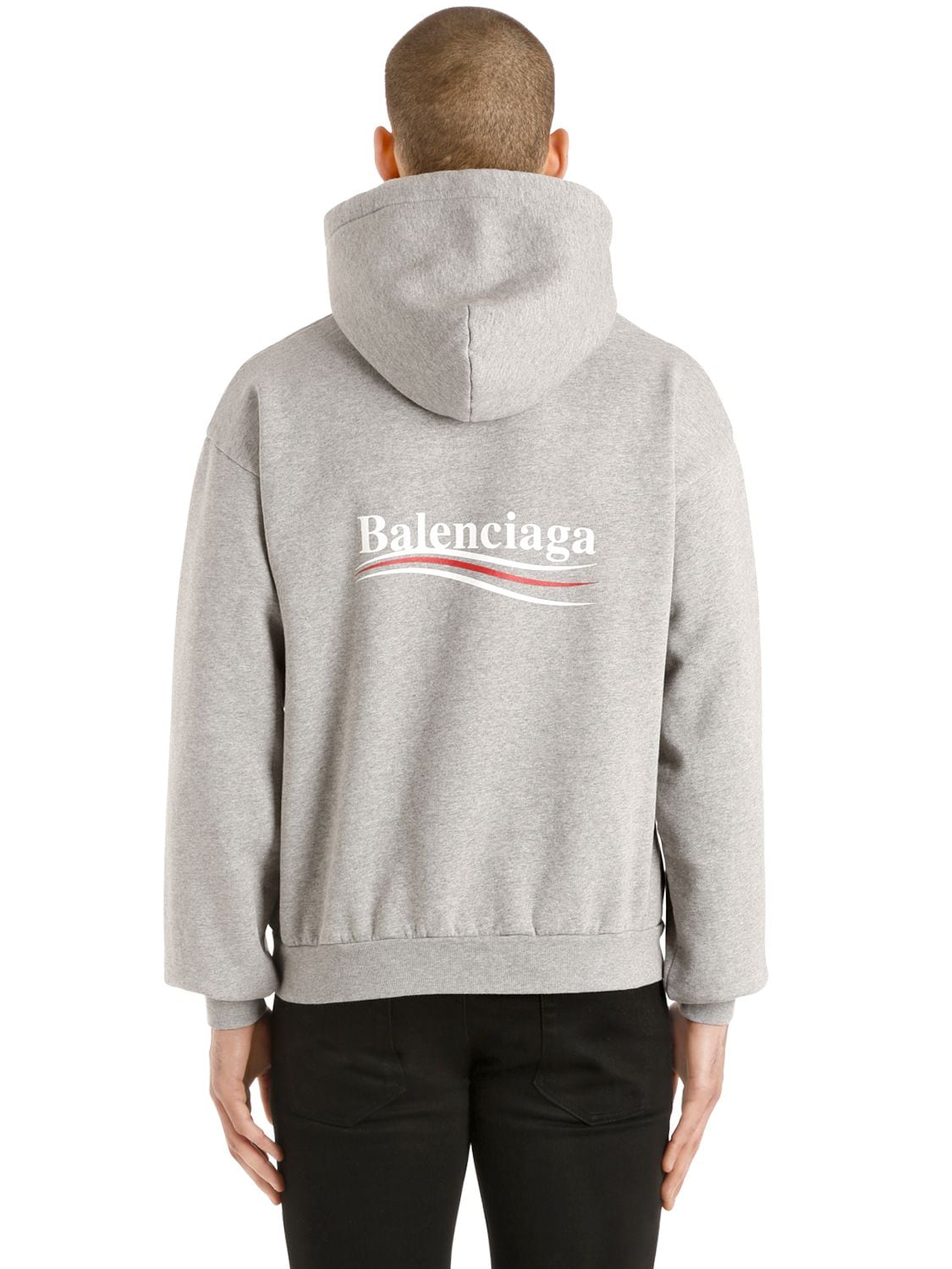 Balenciaga Political Logo Hooded Cotton Sweatshirt In Grey