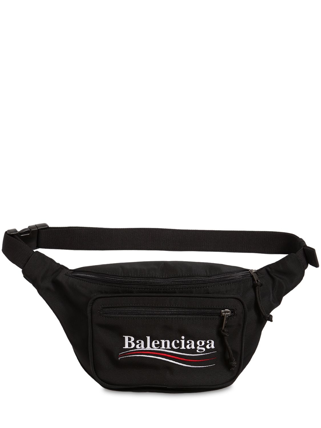 Balenciaga Political Logo Nylon Belt Pack In Black