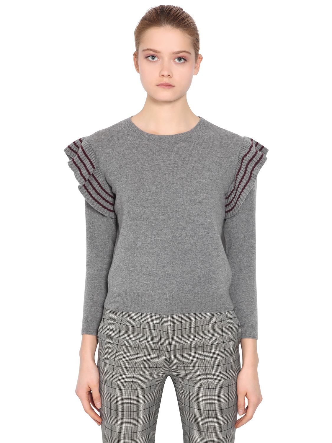 RED VALENTINO RUFFLED WOOL KNIT SWEATER,68IP25022-MDgw0