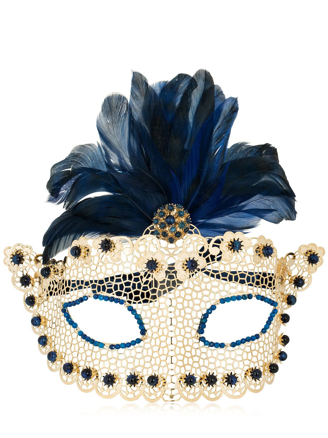 Rosantica Venezia Mask W/ Feathers In Gold/blue
