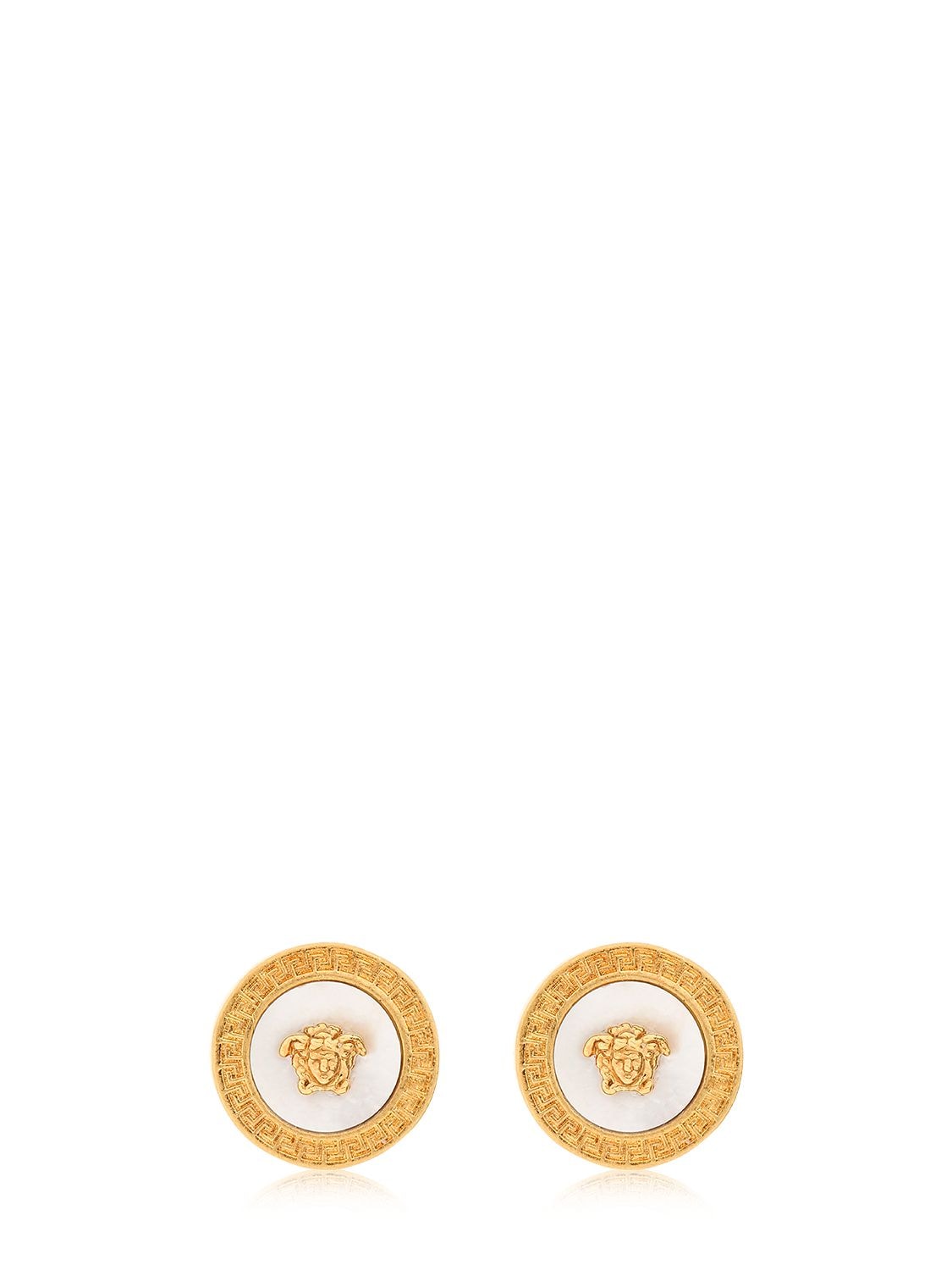 Versace Medusa Mother Of Pearl Stud Earrings In Gold/white | ModeSens