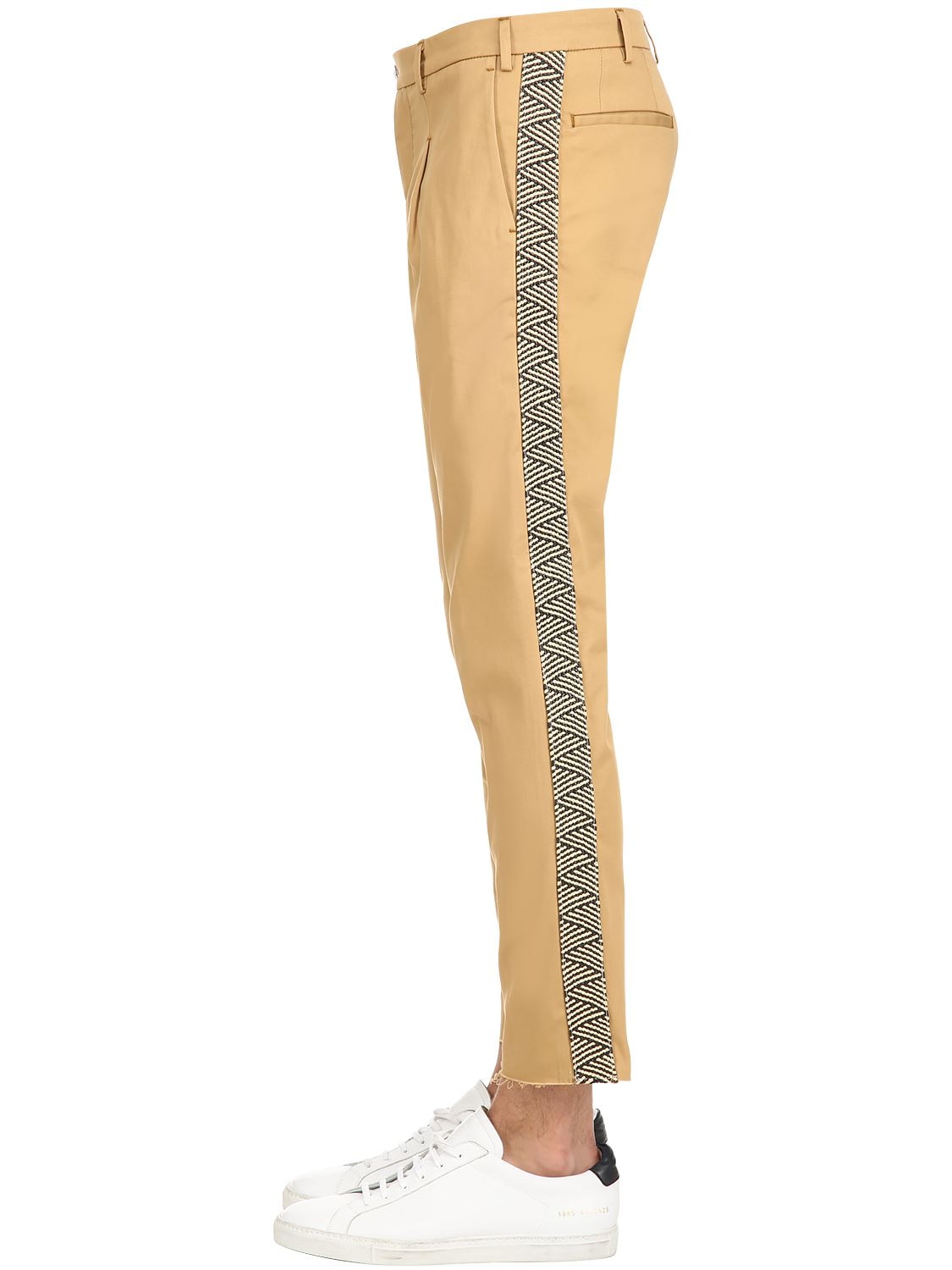 Selectio Side Band Cotton Blend Pants In Tobacco