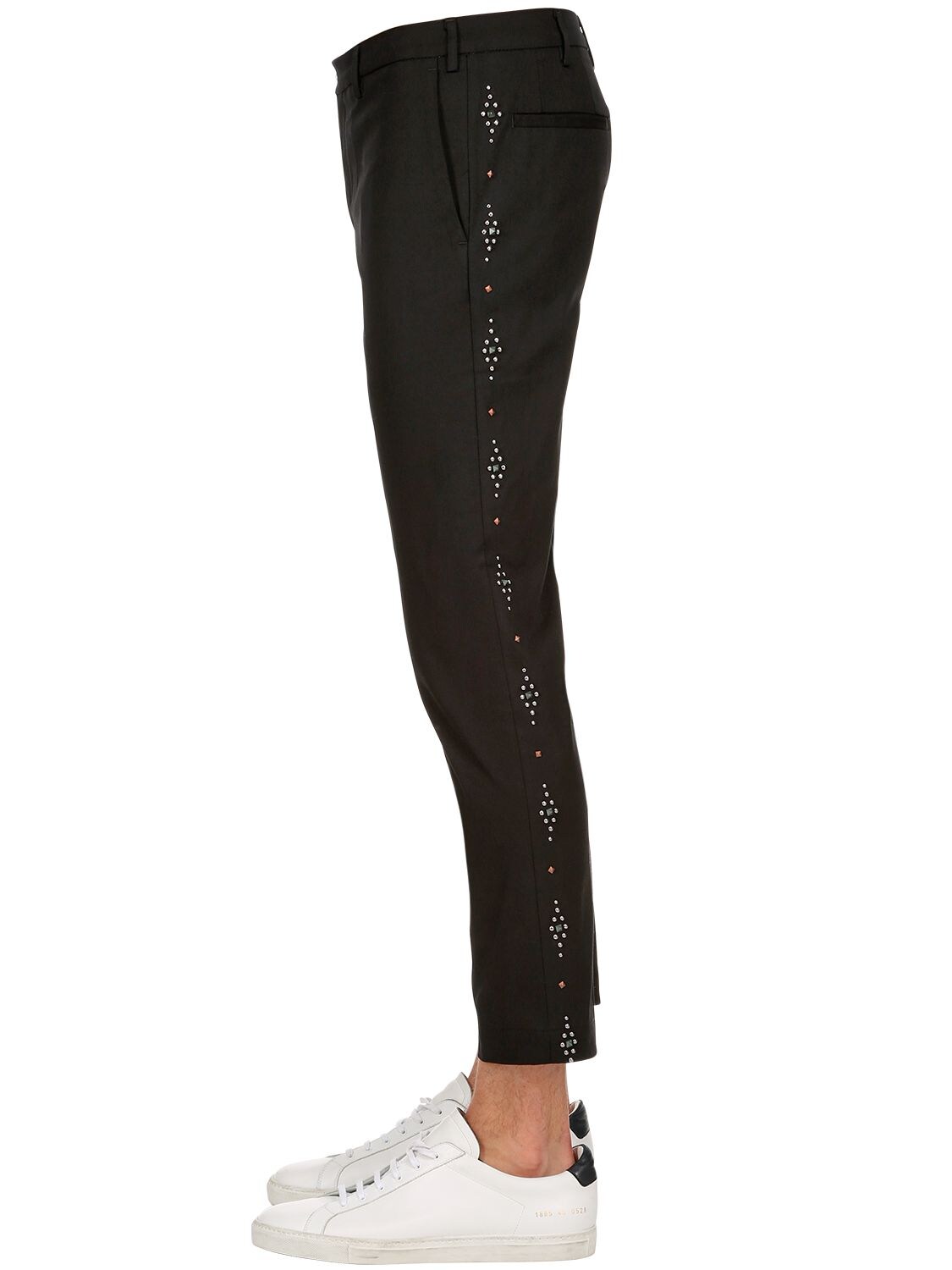 Selectio Studded Sides Cotton Blend Pants In Black