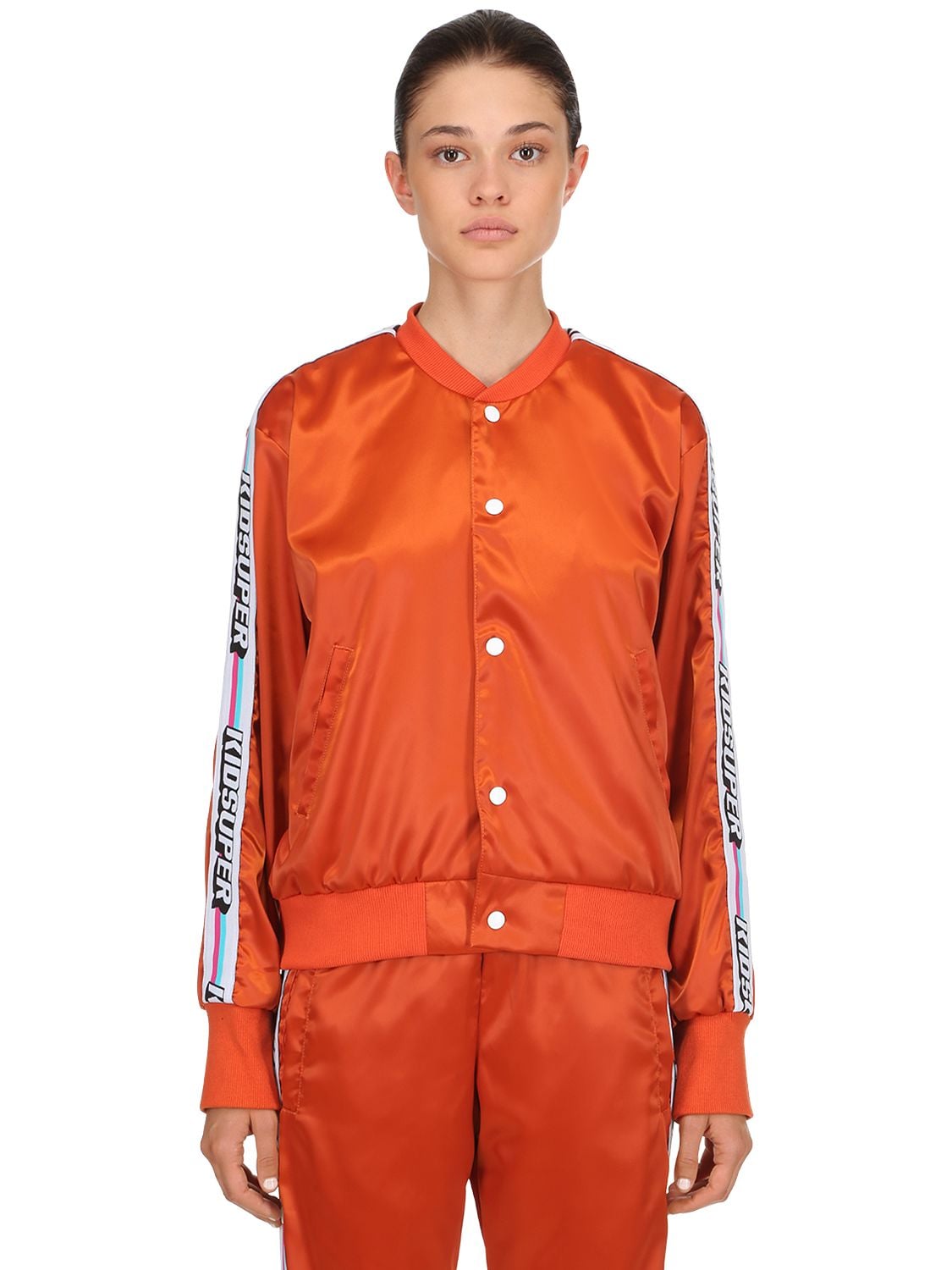 Kidsuper Satin Track Jacket W/ Logo Bands In Orange
