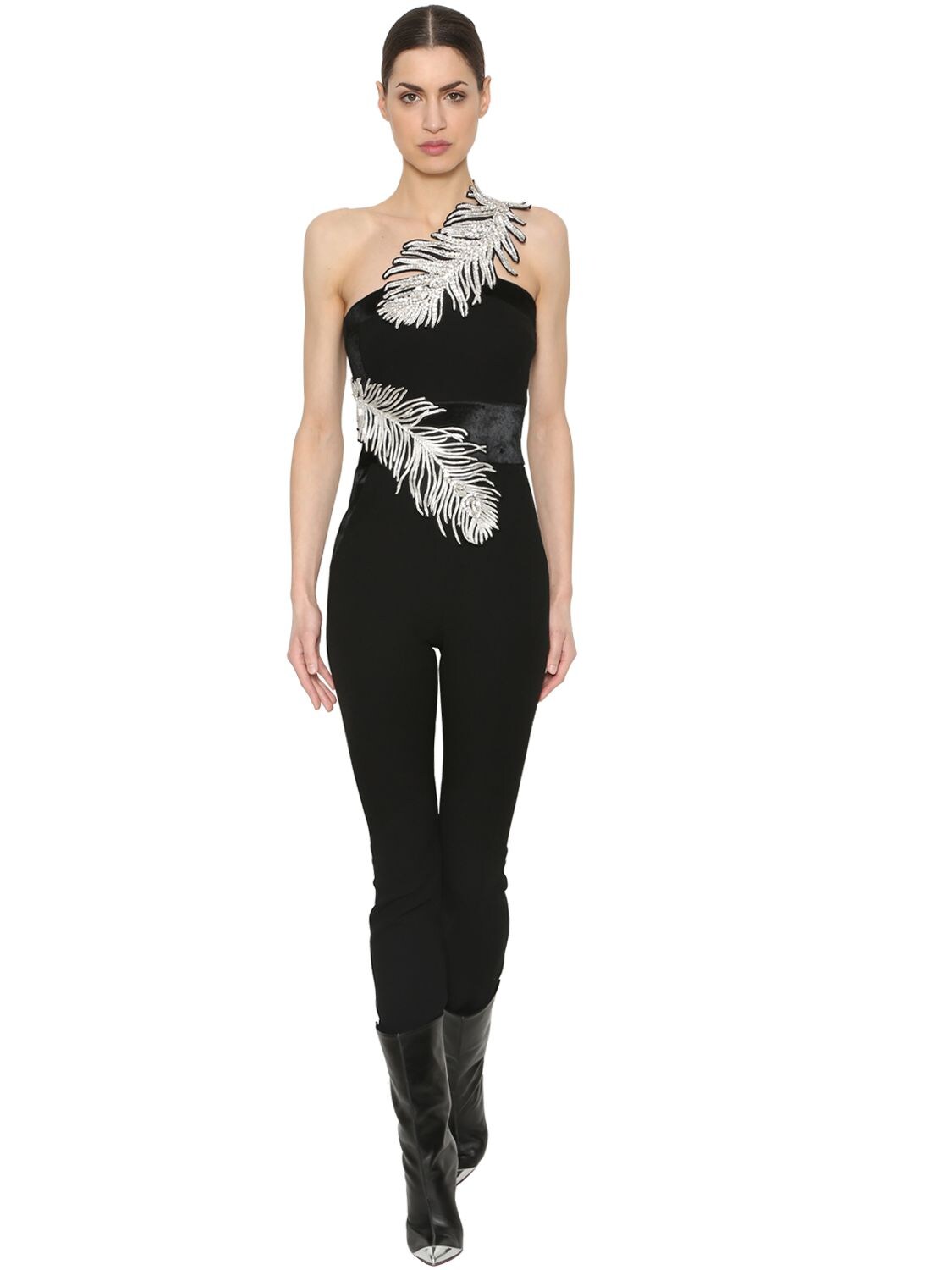 david koma feather jumpsuit