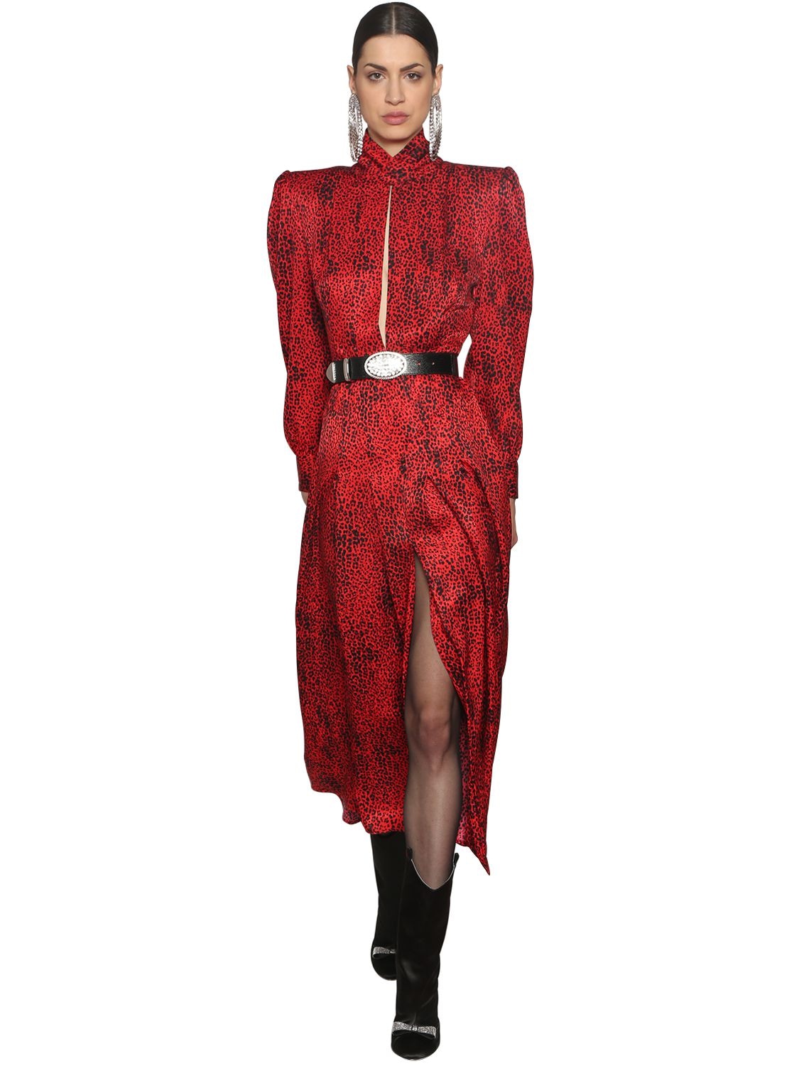 Alessandra Rich Leopard Silk Jacquard Dress In Red