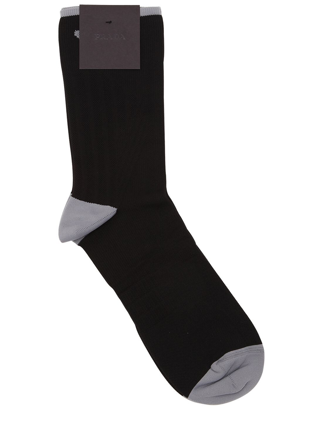 Prada Logo Techno Knit Socks In Black