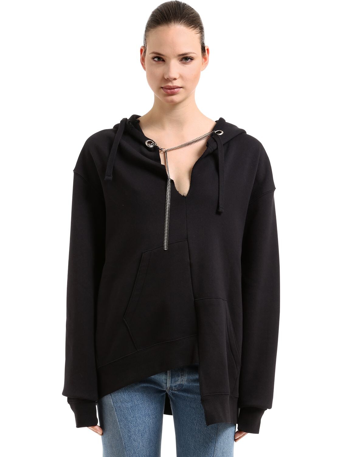 Act N°1 Oversized Sweatshirt Hoodie W/ Chain In Black