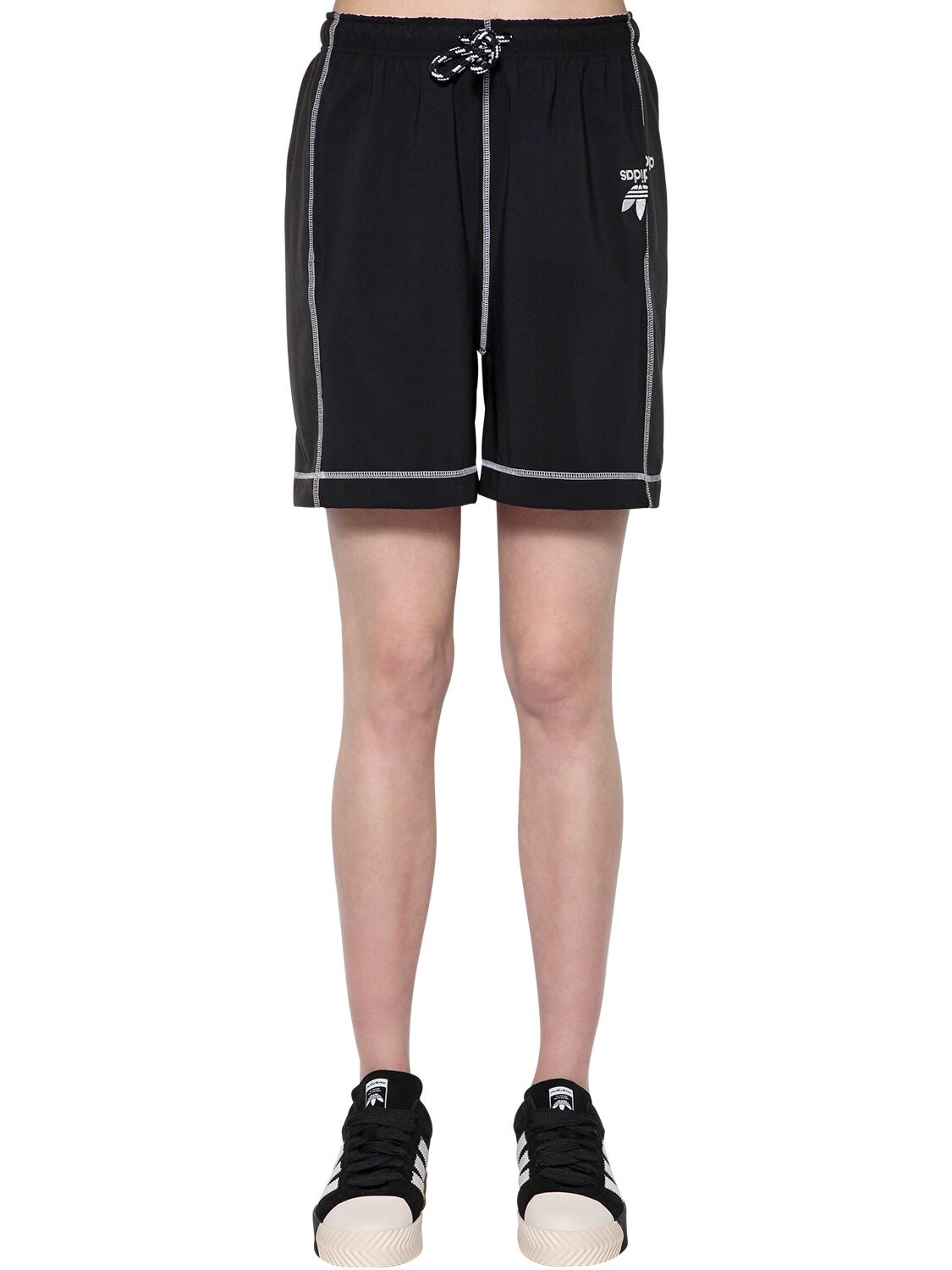 Adidas Originals By Alexander Wang Tech Satin & Cotton Shorts In Black