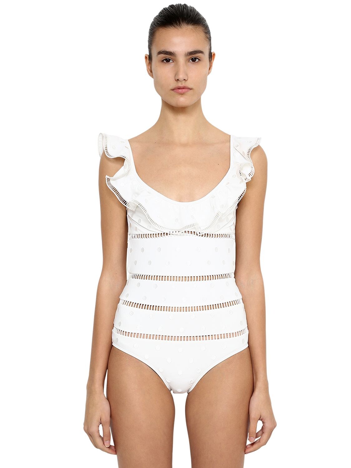 Zimmermann Melody Devoré Dot One Piece Swimsuit In Ivory