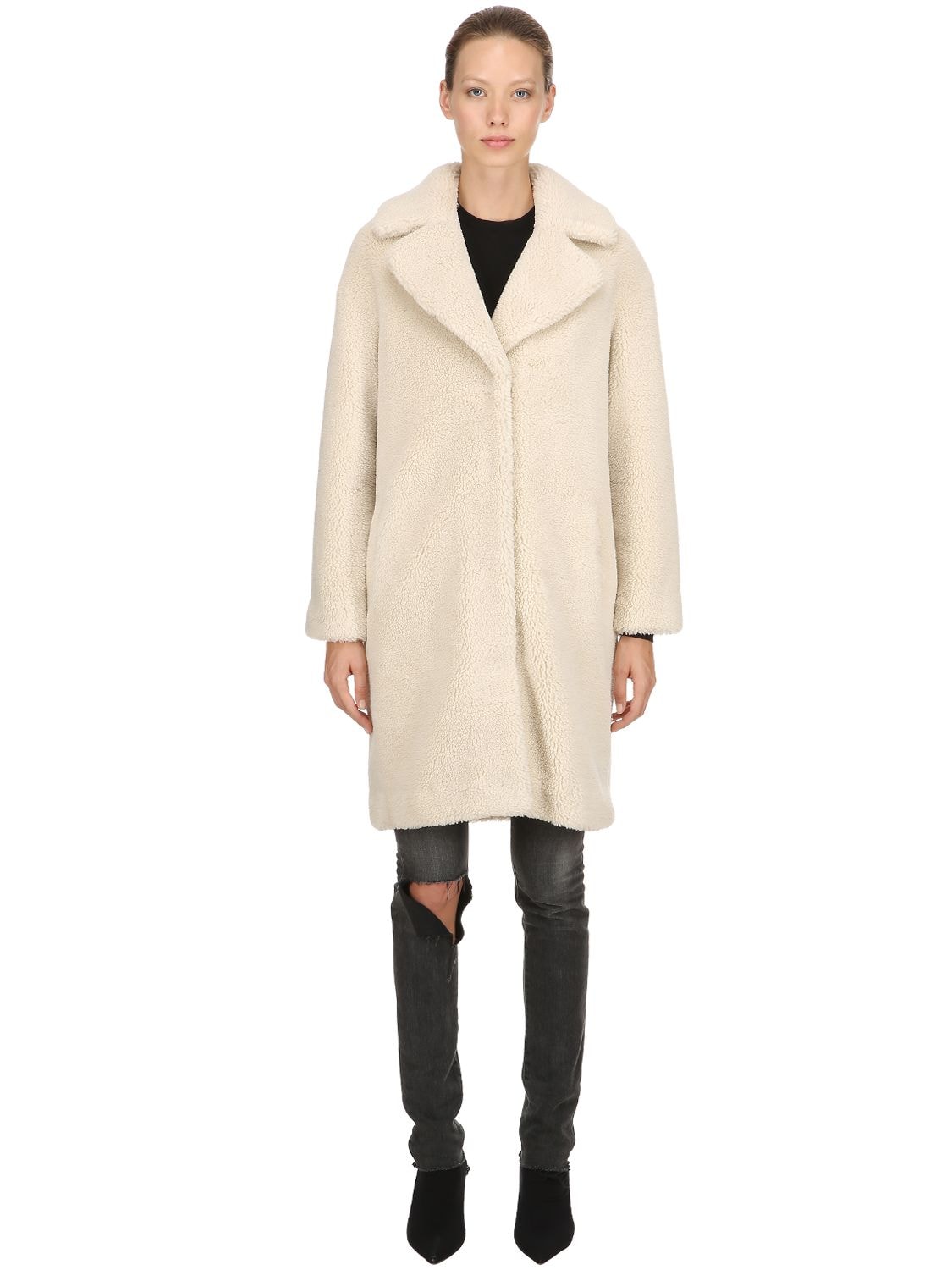 Stand Studio Camille Cocoon Faux Fur Coat In Ivory