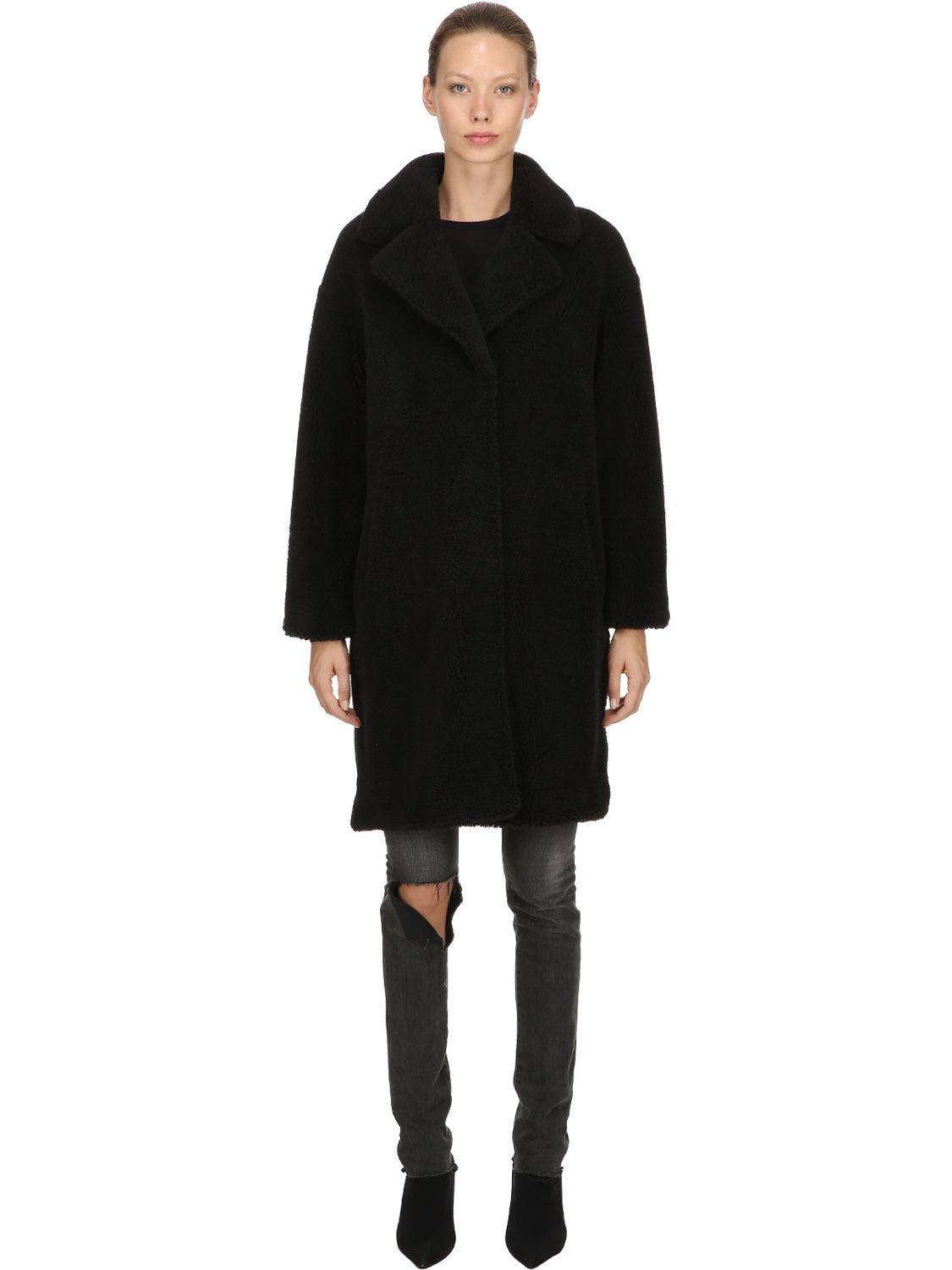 Stand Studio Camille Cocoon Faux Fur Coat In Black