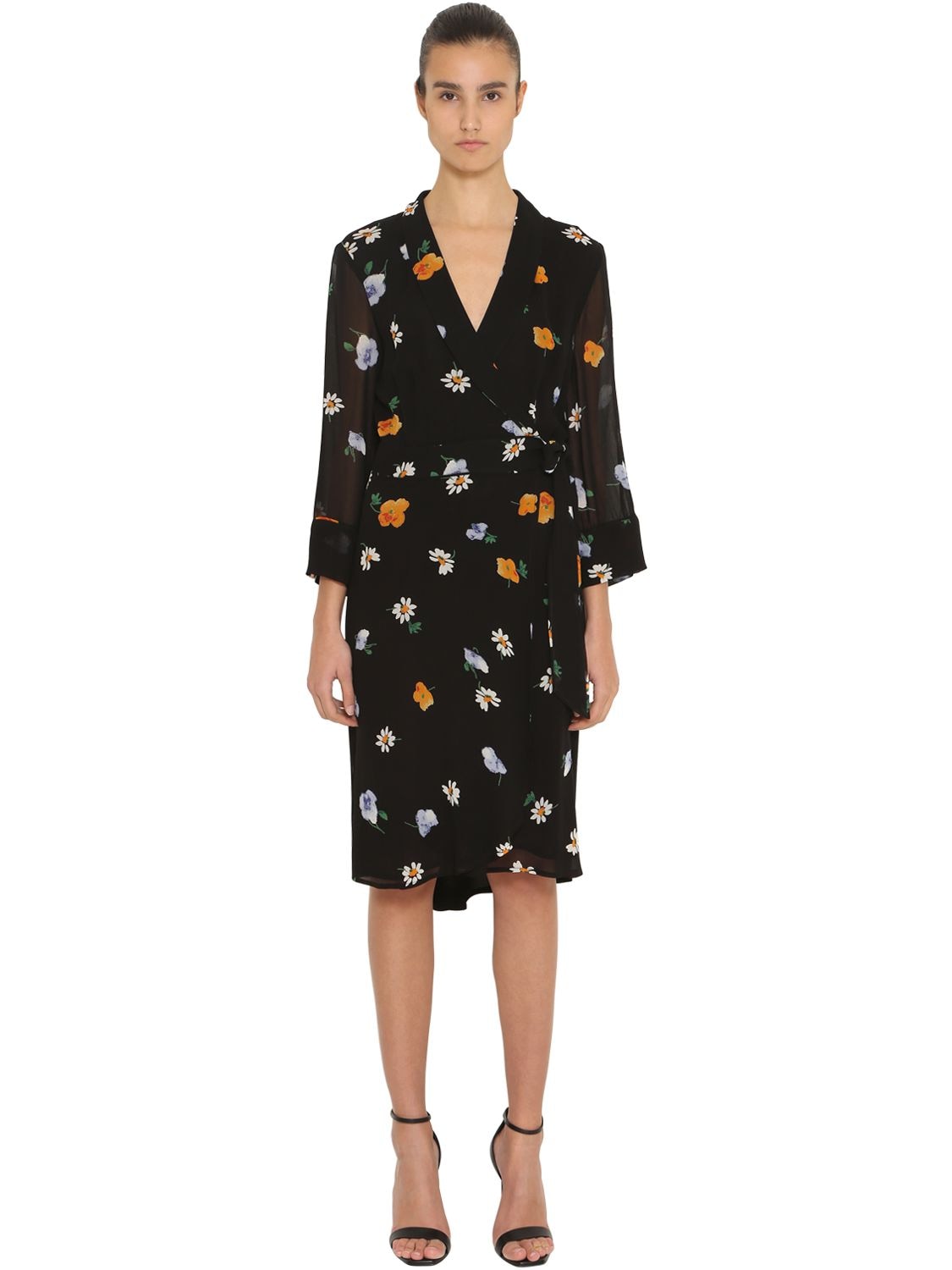 GANNI PRINTED WRAP GEORGETTE DRESS,68IRT7017-MDK50