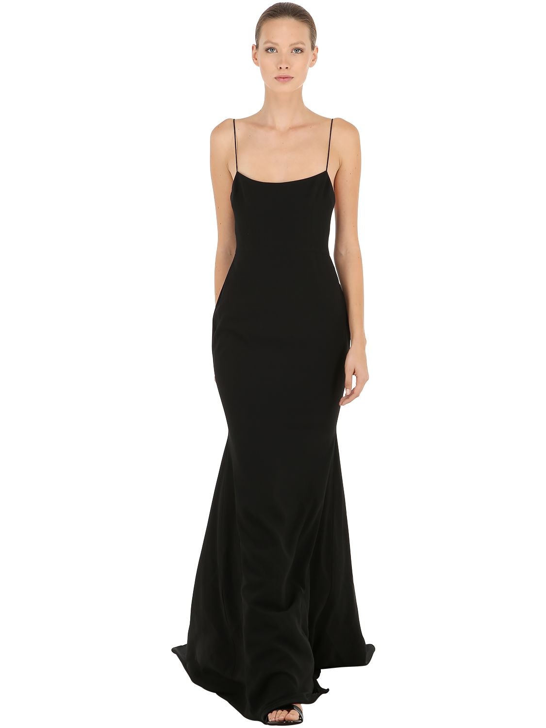 Alex Perry Satin Crepe Long Dress In Black