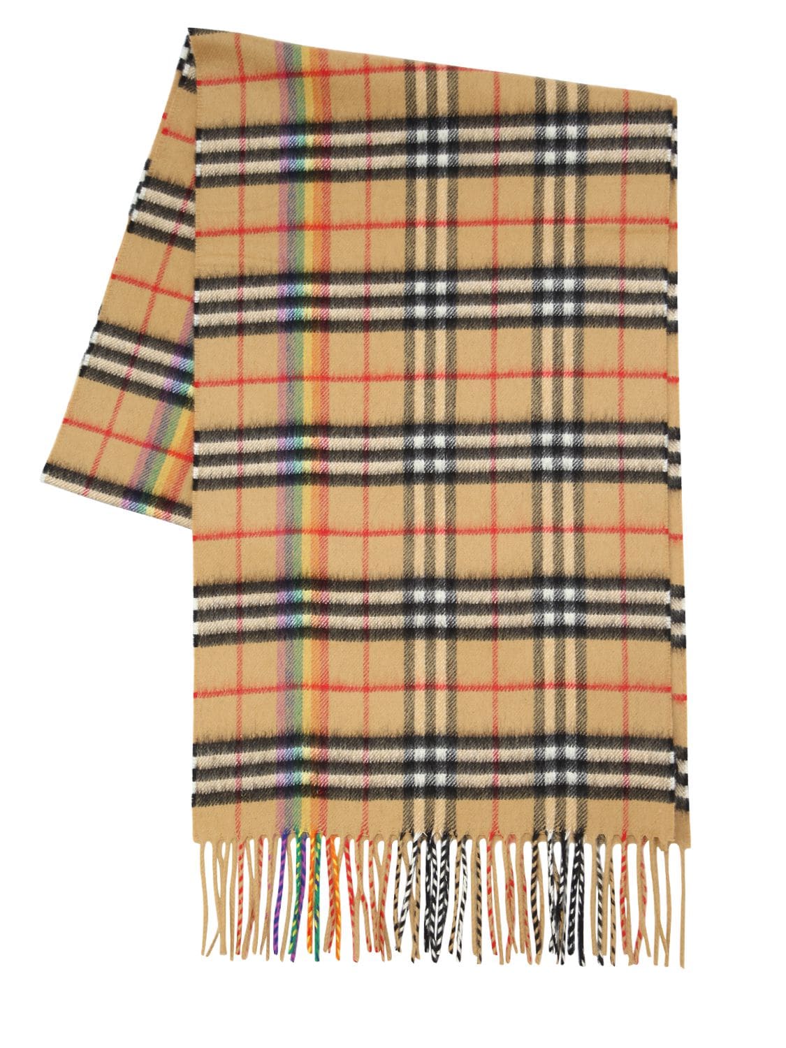 Burberry Rainbow Giant Plaid Cashmere Scarf In Beige