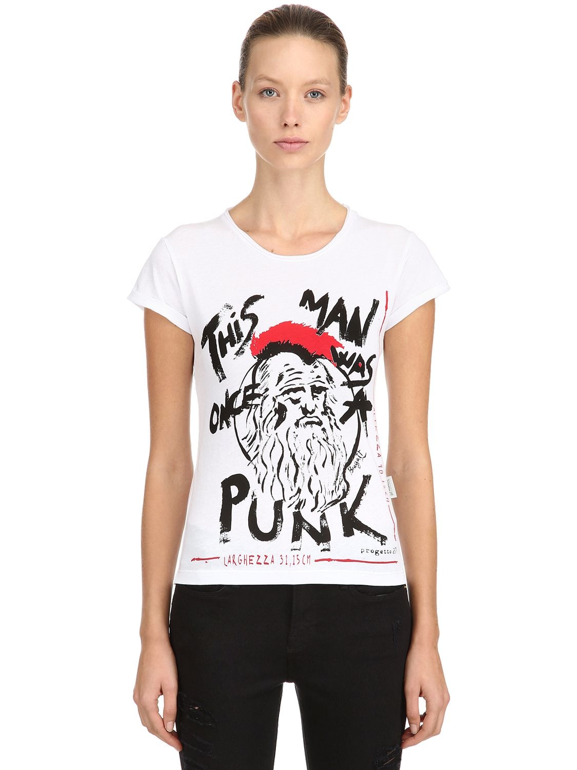 Progetto 27 Punk Man Printed Cotton T-shirt In White