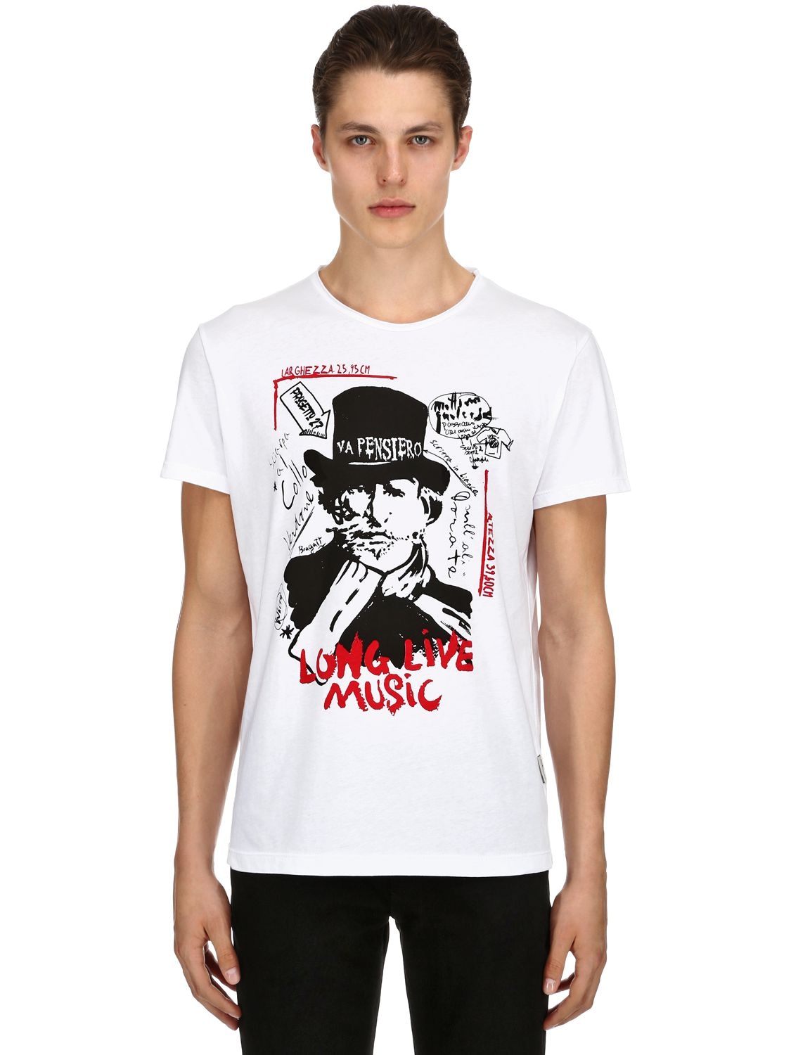 Progetto 27 Long Live Music Printed Cotton T-shirt In White