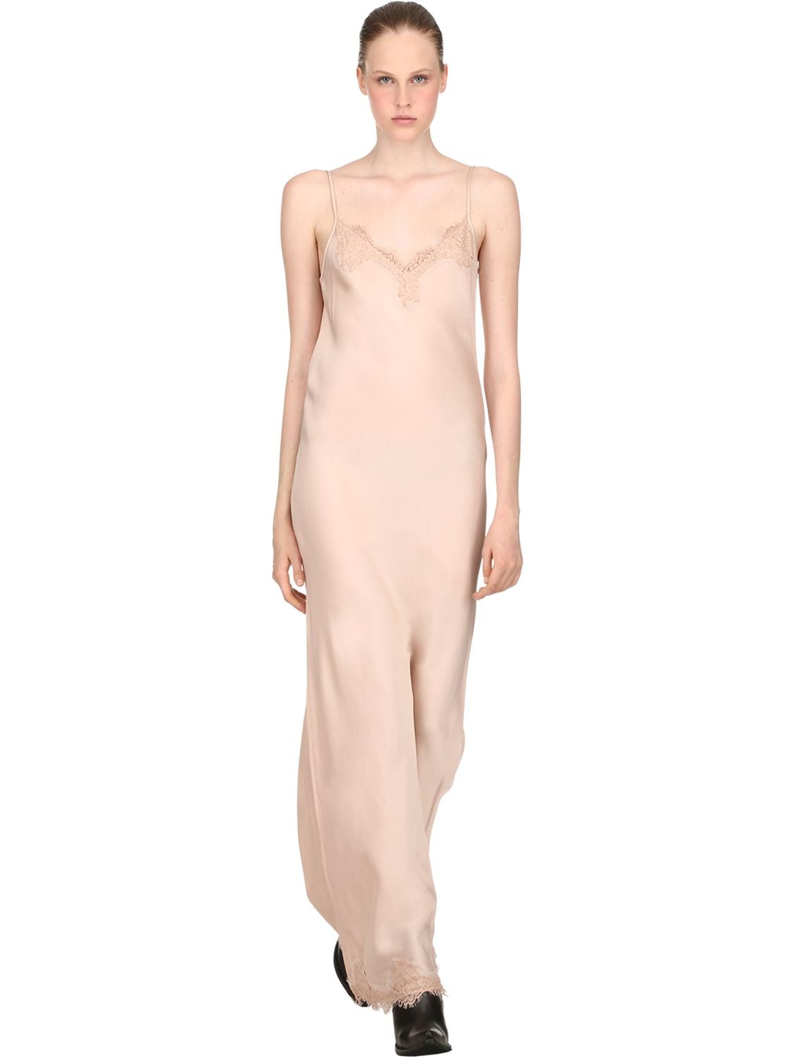 Pink Memories Stretch Viscose Long Dress In Nude