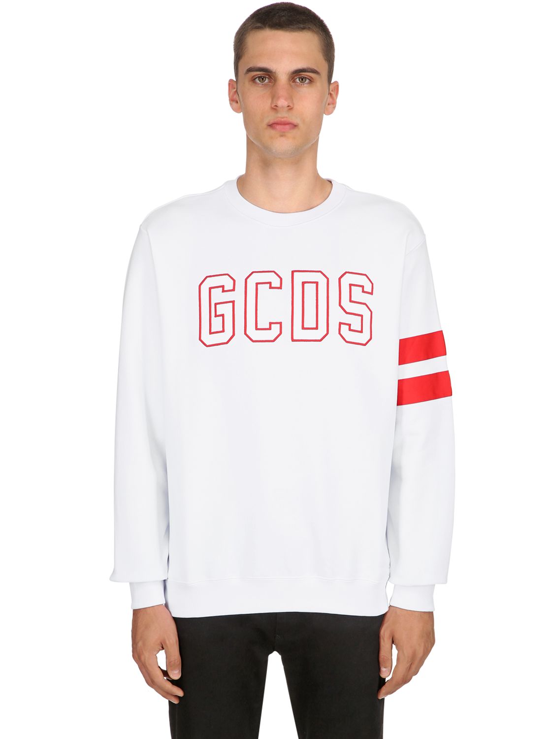 Gcds Logo Patch Cotton Sweatshirt In White/red