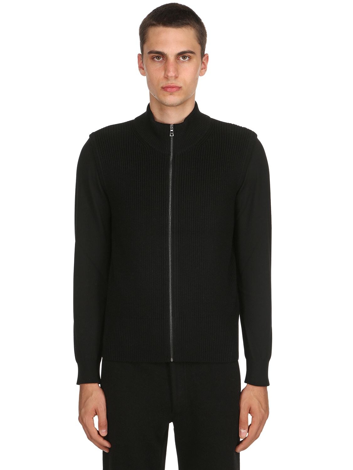 Falke Zip-up Extra Fine Wool Knit Vest In Black