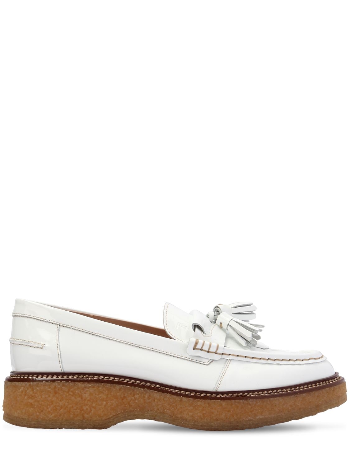 Tod's 35mm Tasseled Patent Leather Loafers In White
