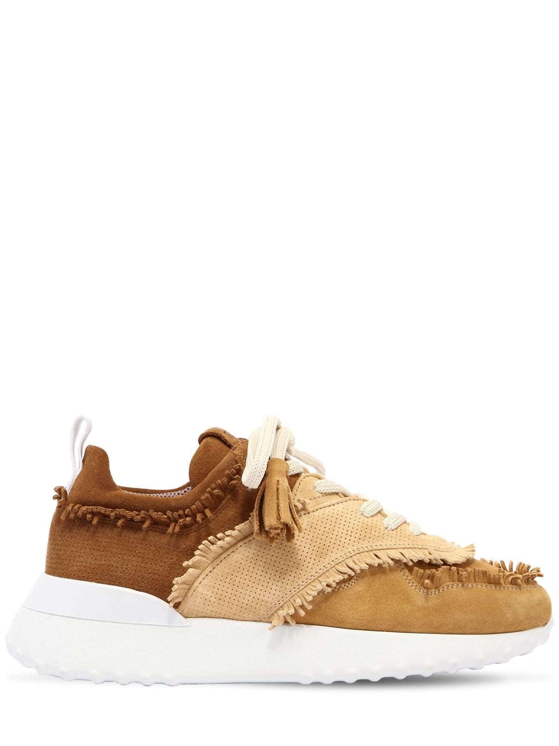 Tod's 30mm Fringed Suede Sneakers In Camel