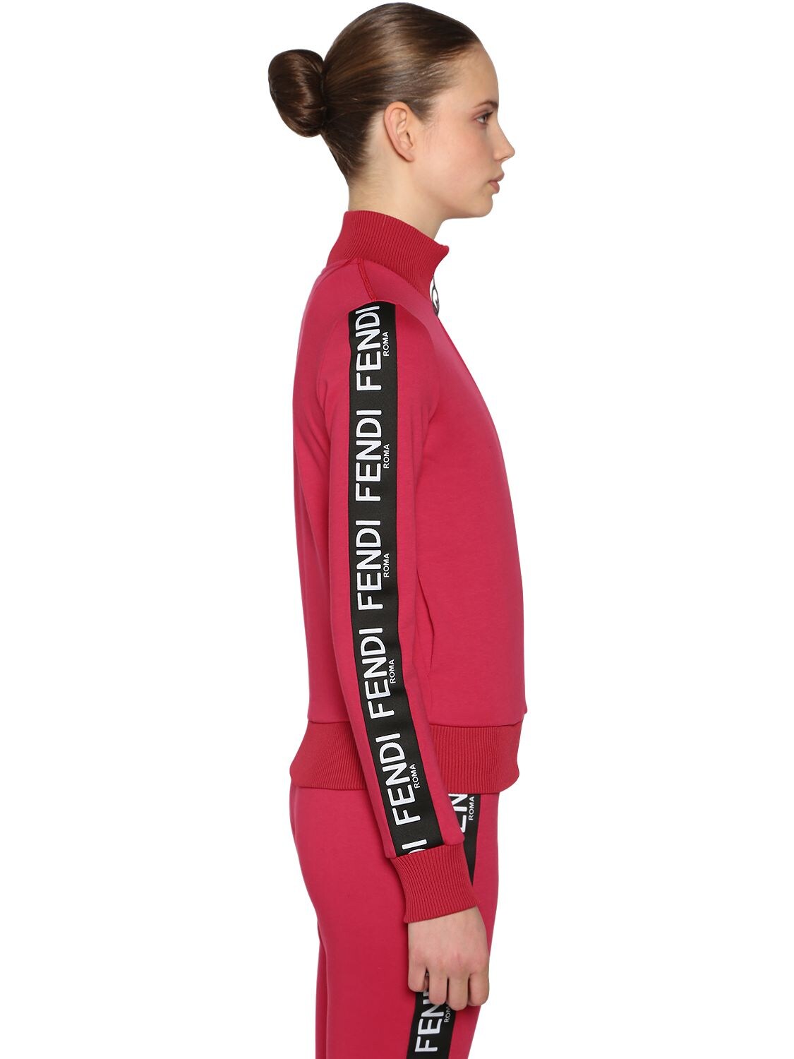 Fendi Logo Bands Zip-up Jersey Sweatshirt In Red