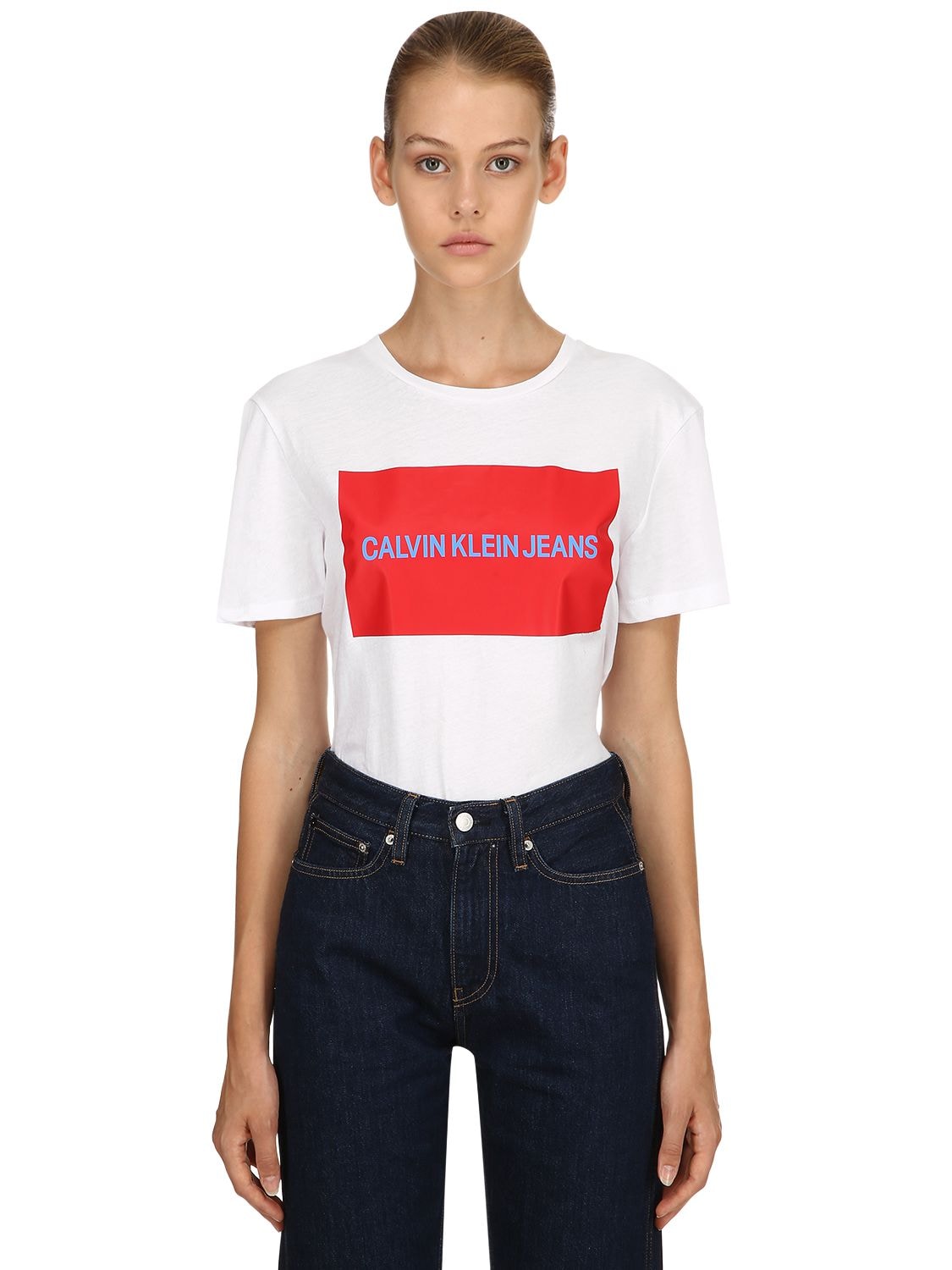 Calvin Klein Jeans Est.1978 Logo Printed Cotton Jersey T-shirt In White
