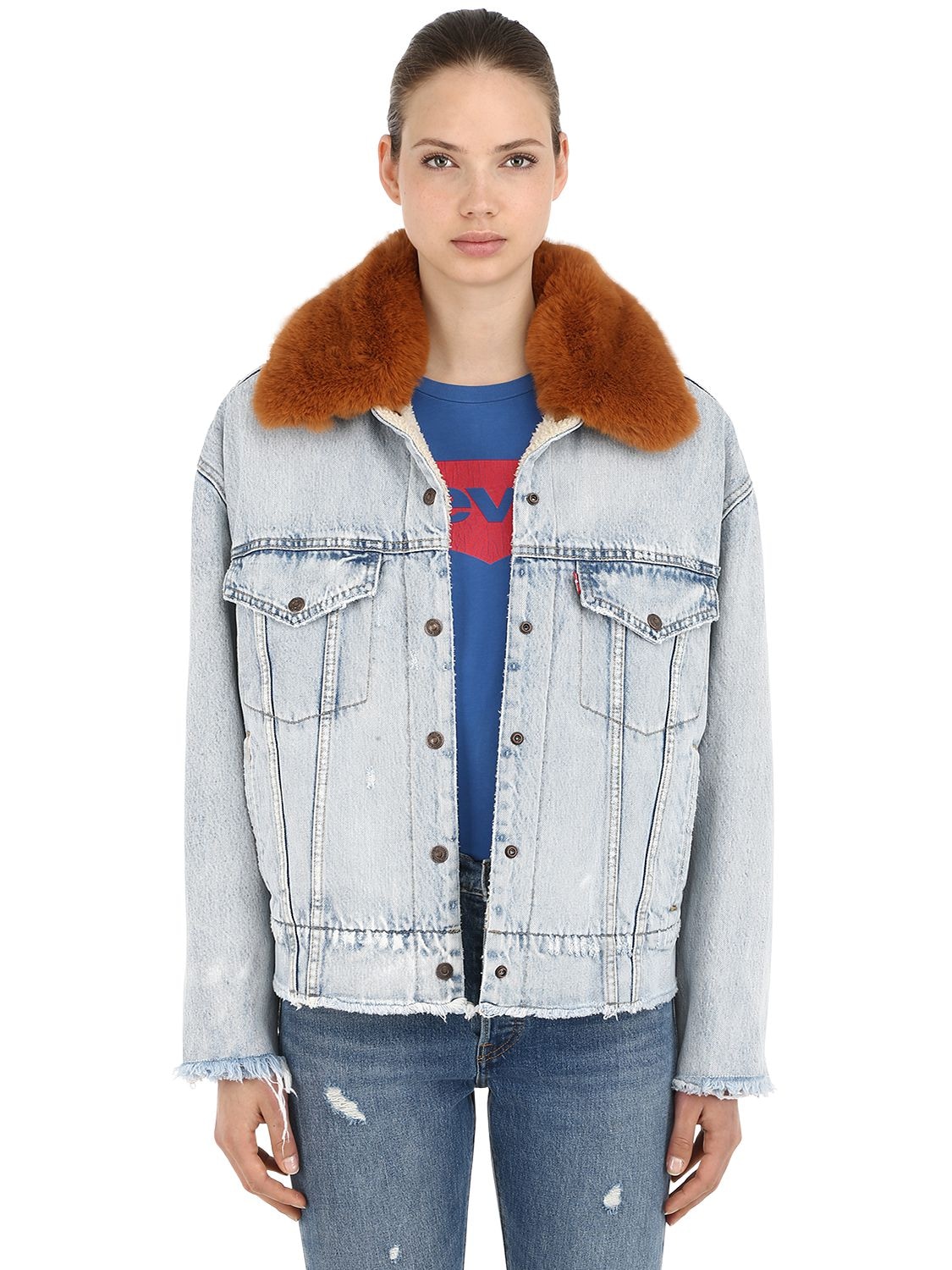 oversize faux shearling lined denim 