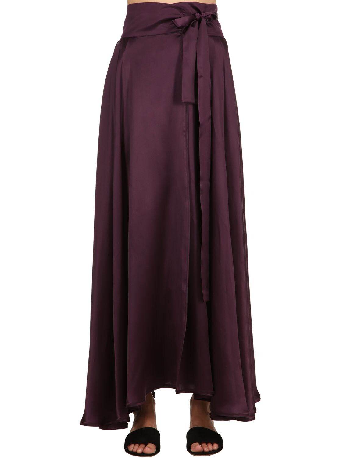 Caftanii Silk Satin Wrap Skirt In Bordeaux