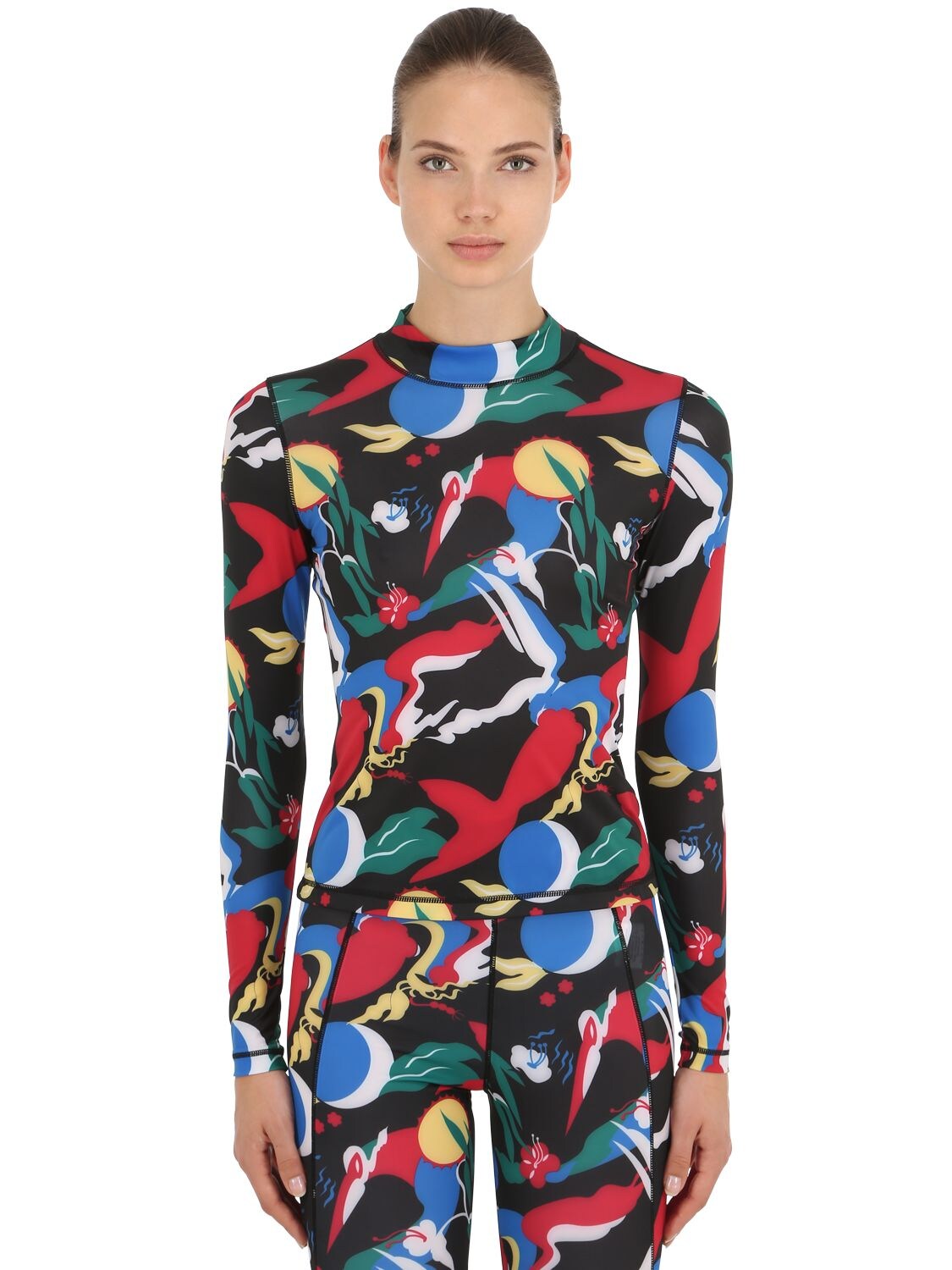 Angel Chen Printed Long Sleeve Jersey Top In Multicolor