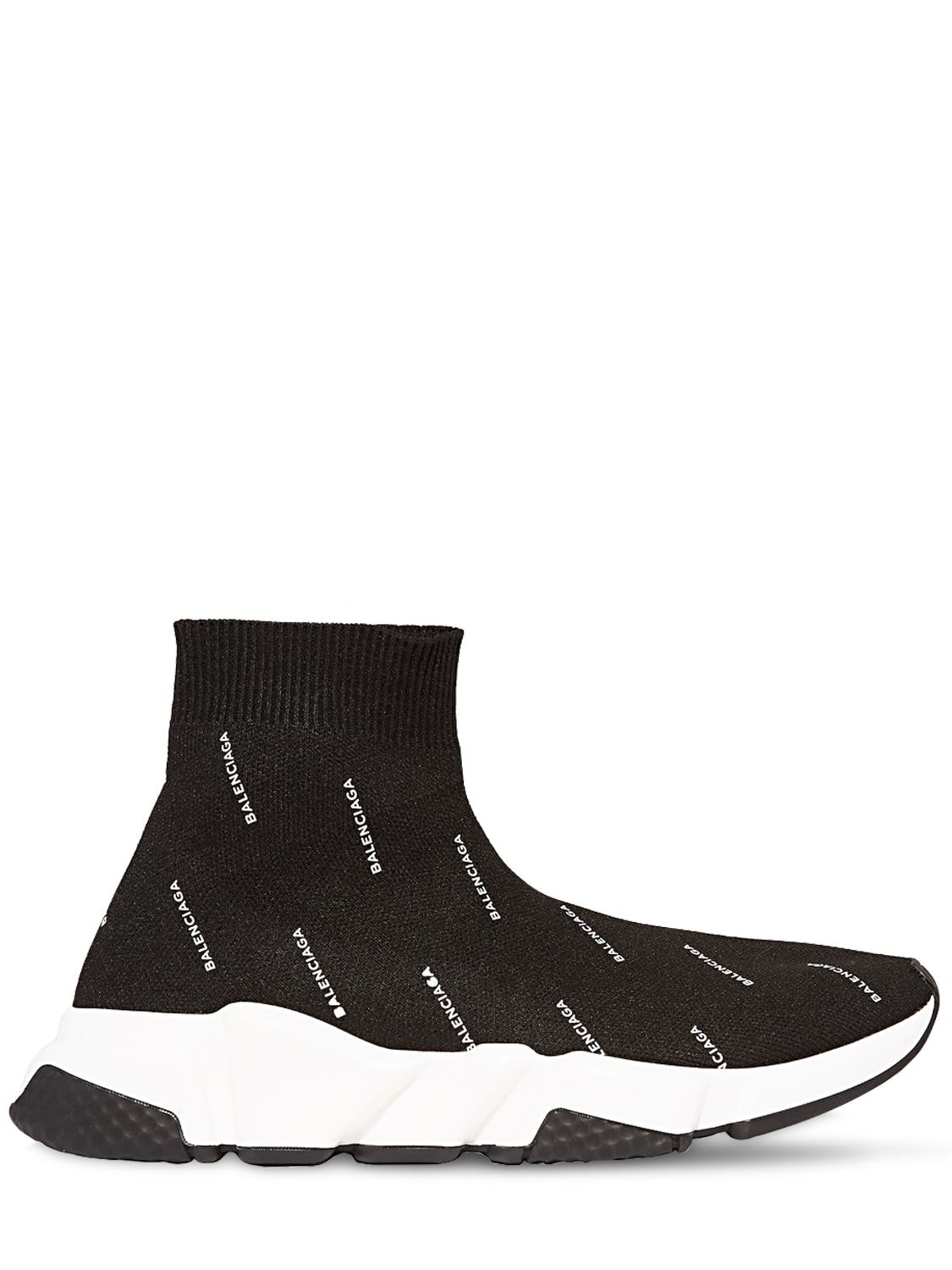Balenciaga 30mm Logo Speed Knit Sock Sneakers In Black