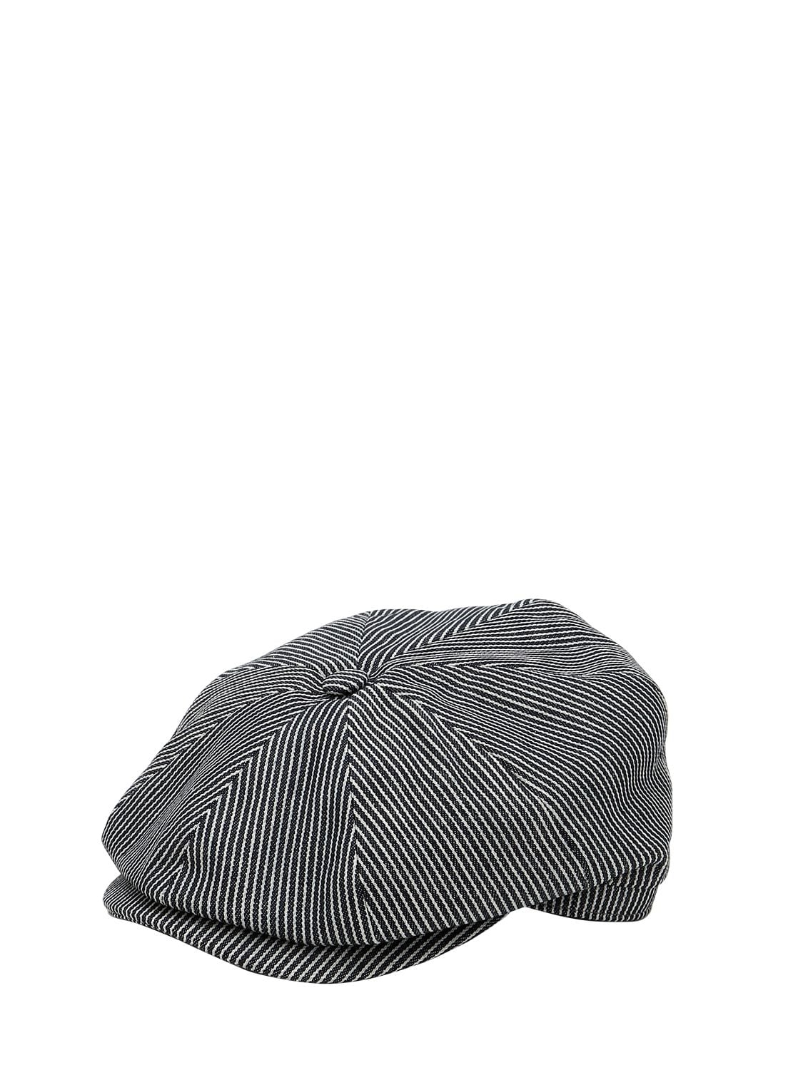 Don Striped Cotton Flat Cap In Grey