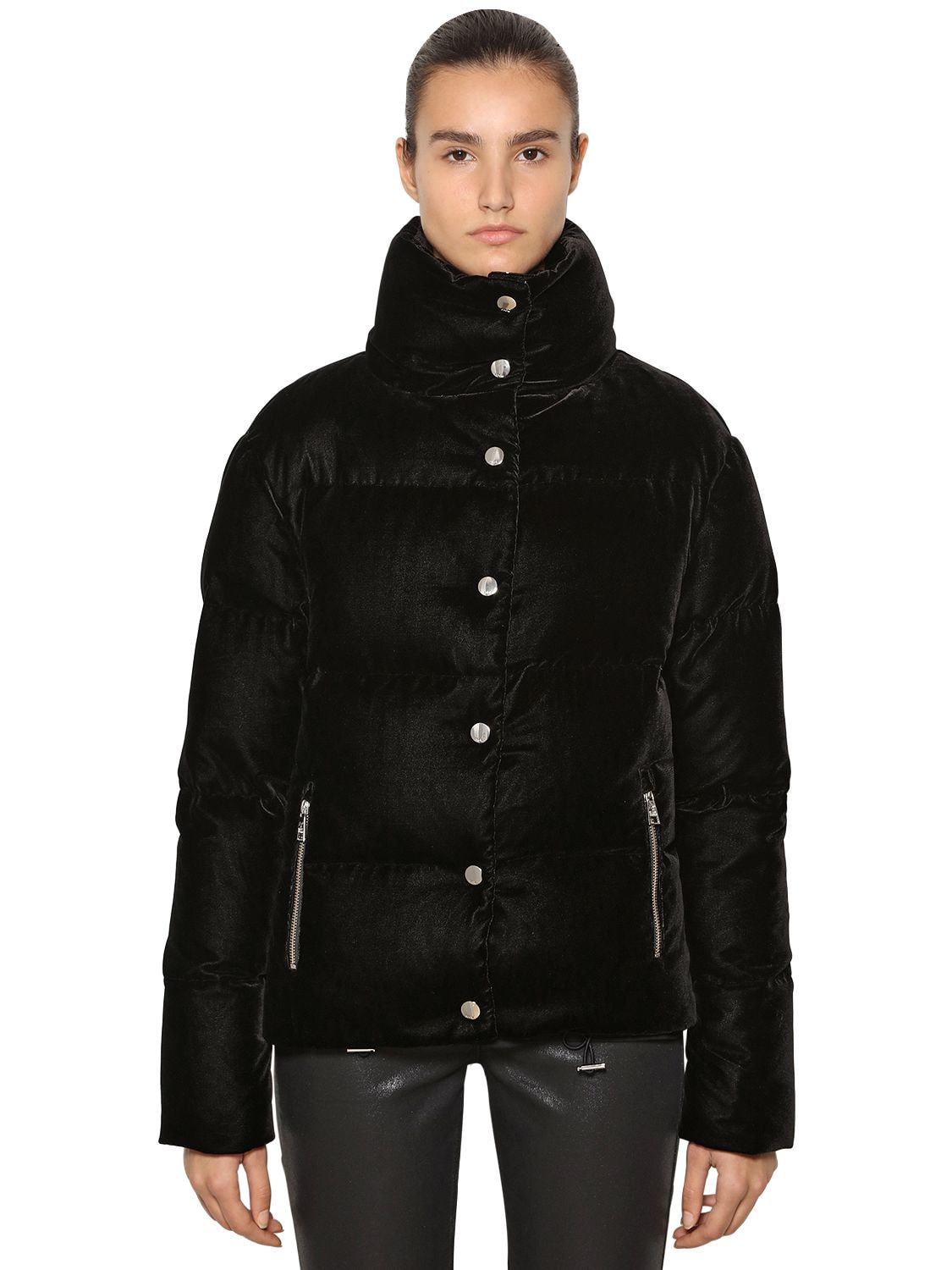 Karl Lagerfeld Karl X Kaia Velvet Down Jacket In Black | ModeSens