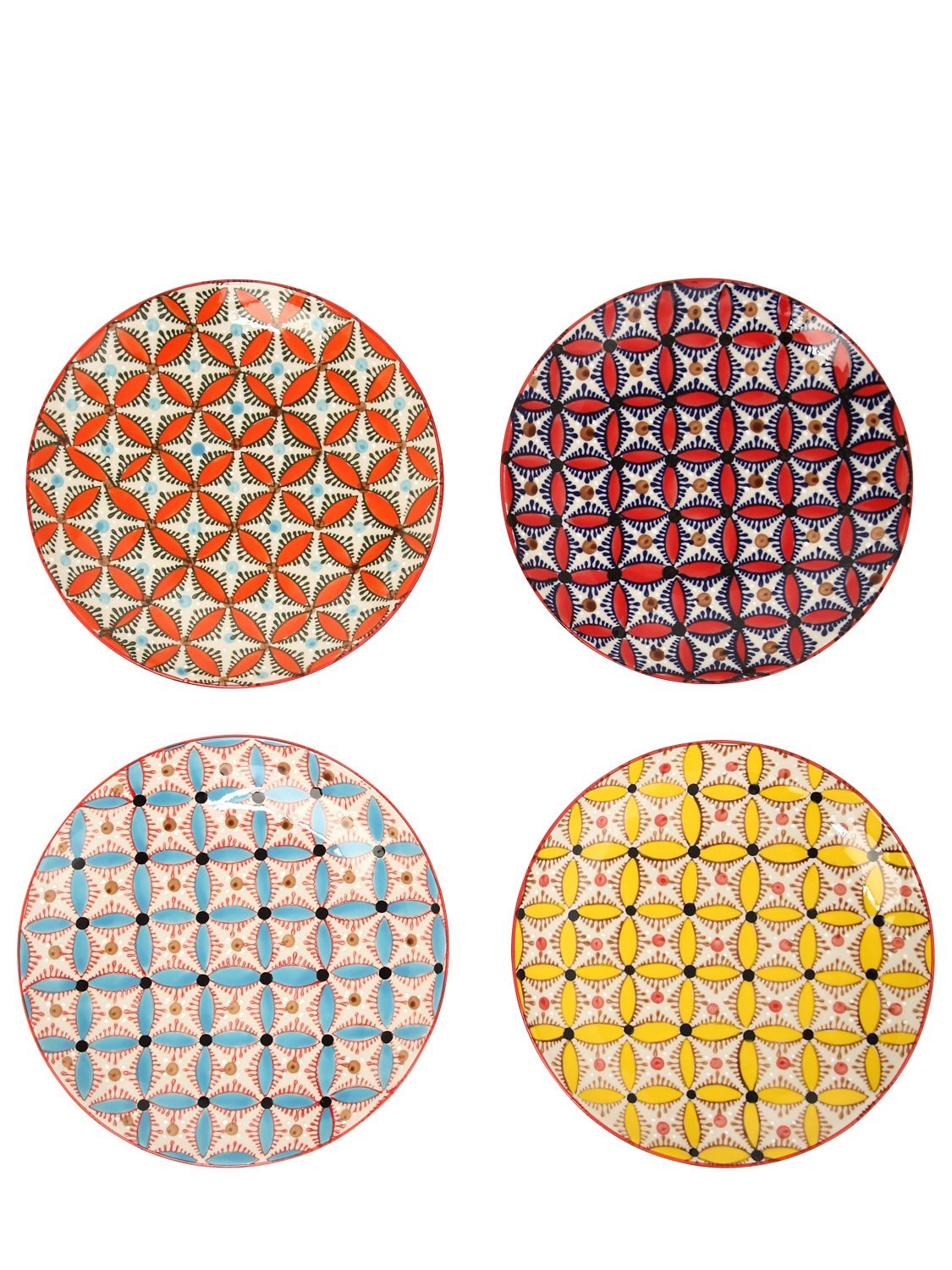Pols Potten Set Of 4 Hippy Ceramic Plates In Multicolor