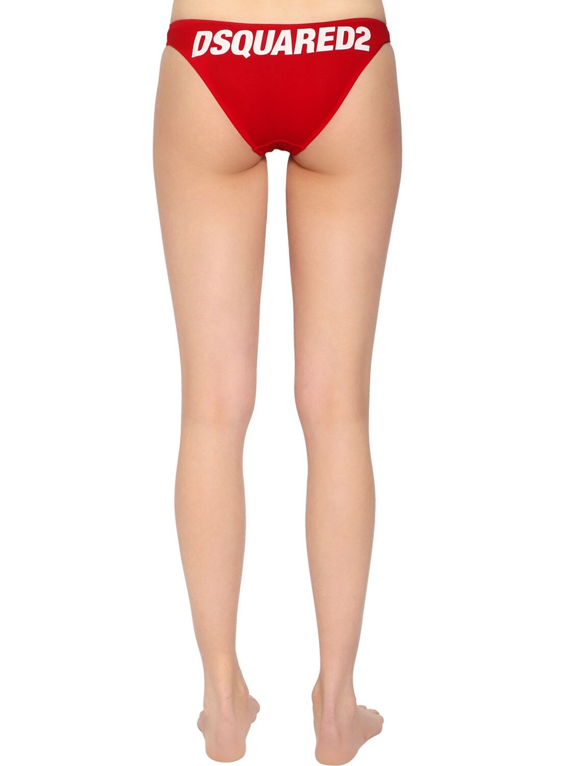 Dsquared2 Logo Printed Cotton Jersey Briefs In Red