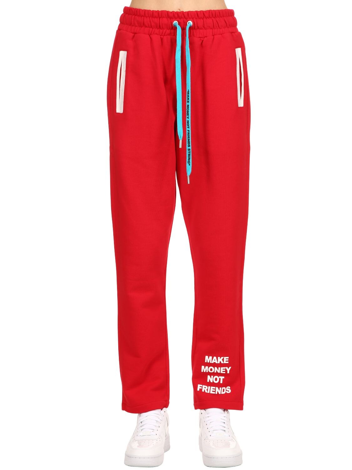 Make Money Not Friends Logo Detail Cotton Sweatpants In Red