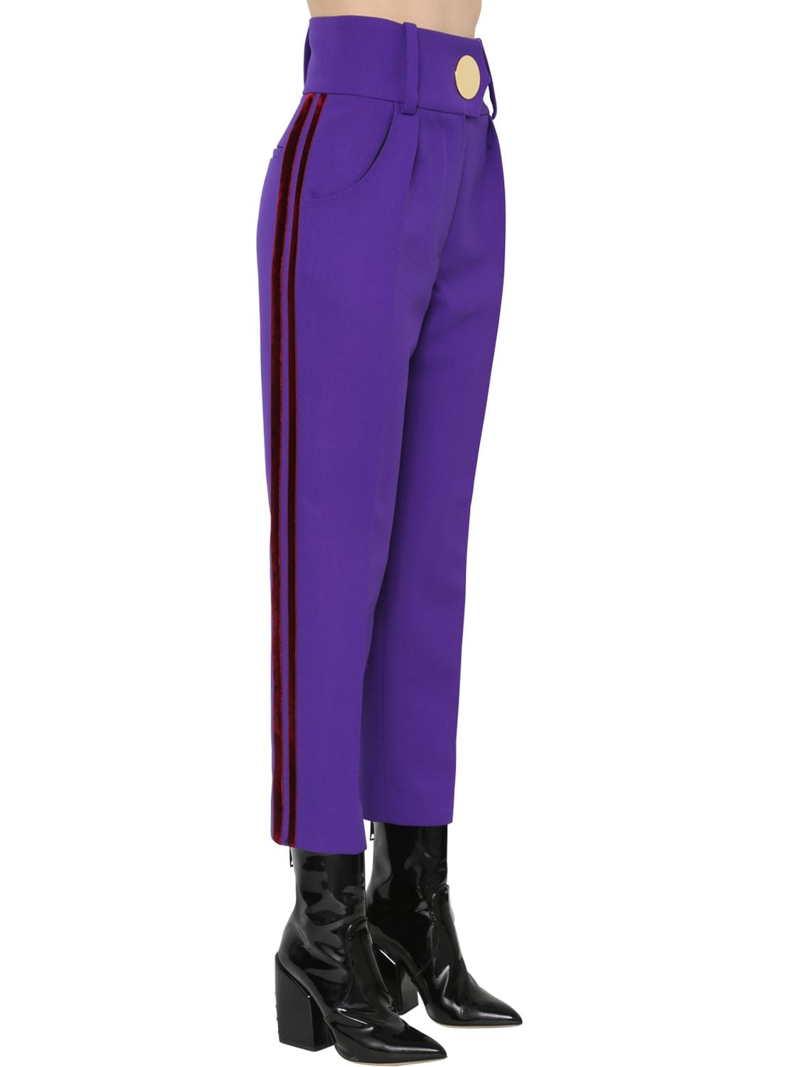 Petar Petrov High Waist Wool Pants W/ Velvet Stripes In Purple