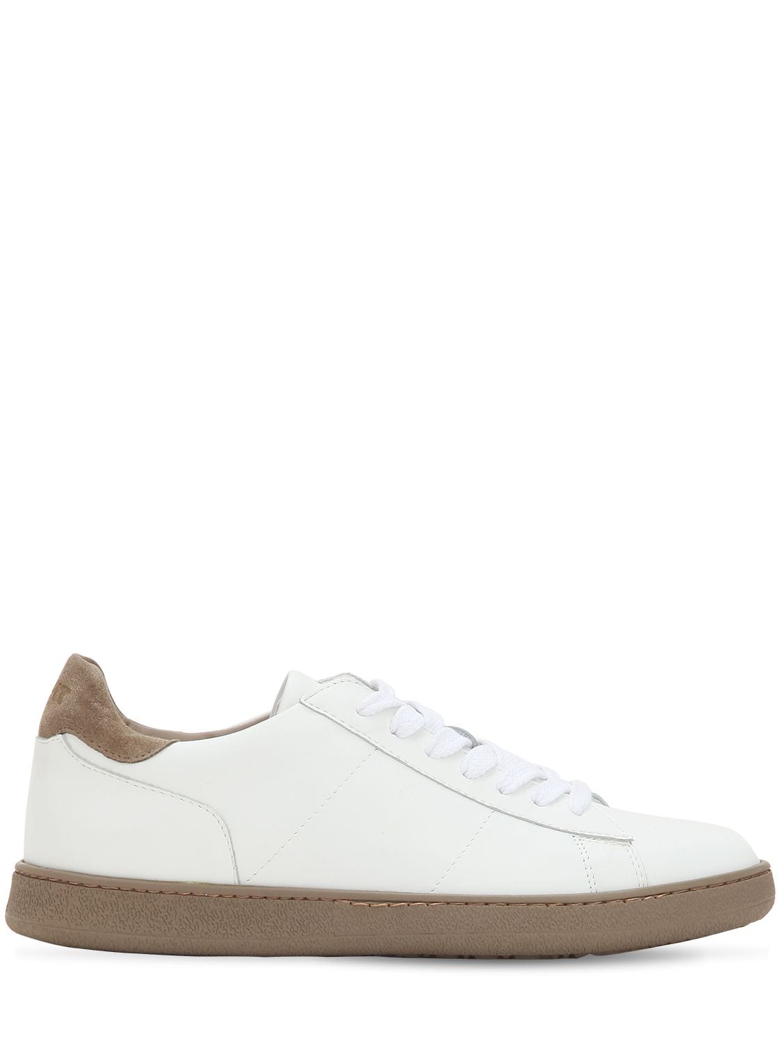 Rov Leather Low Top Trainers In White,taupe