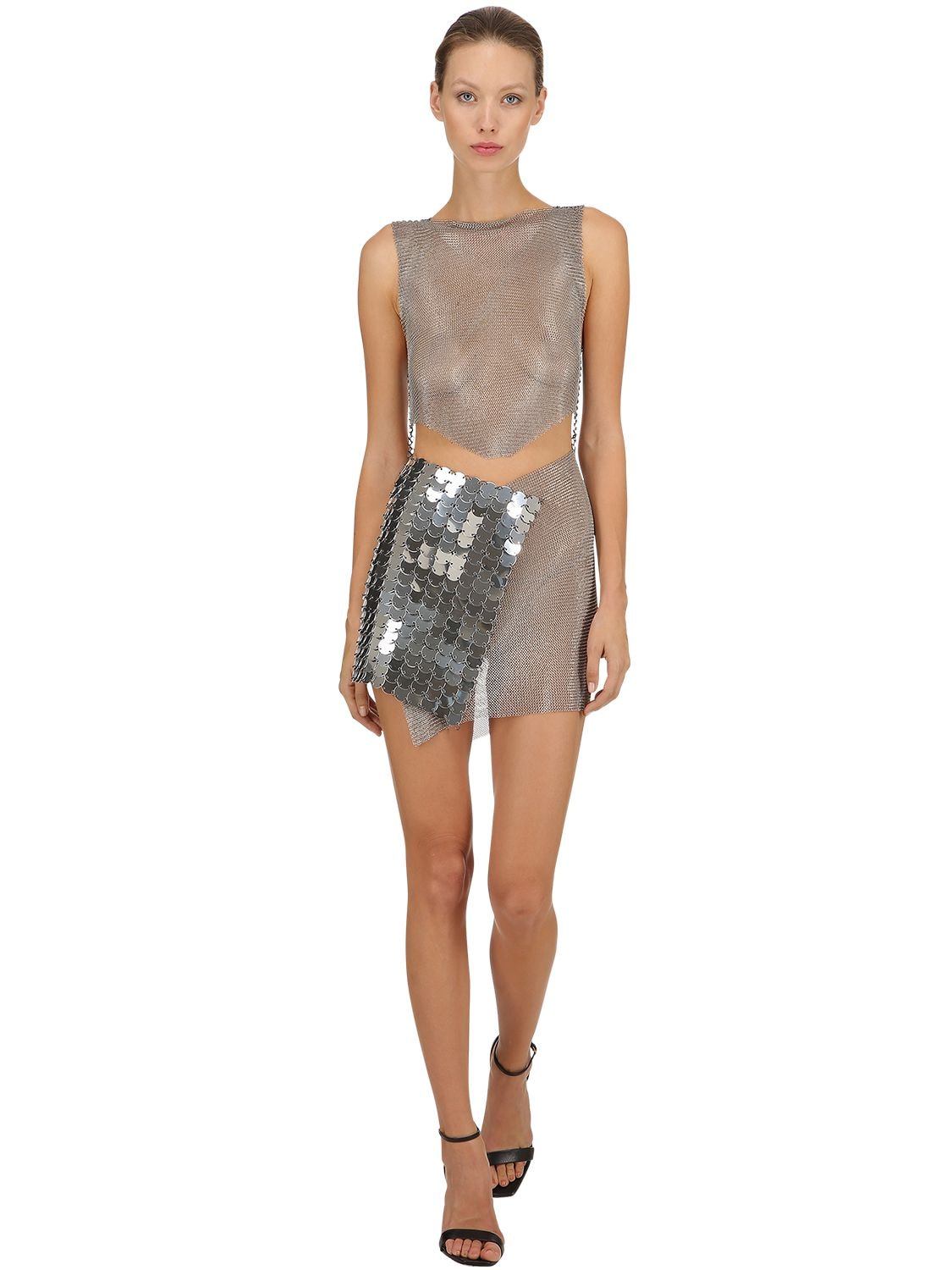 Fannie Schiavoni Metal Mesh & Scale Dress In Silver