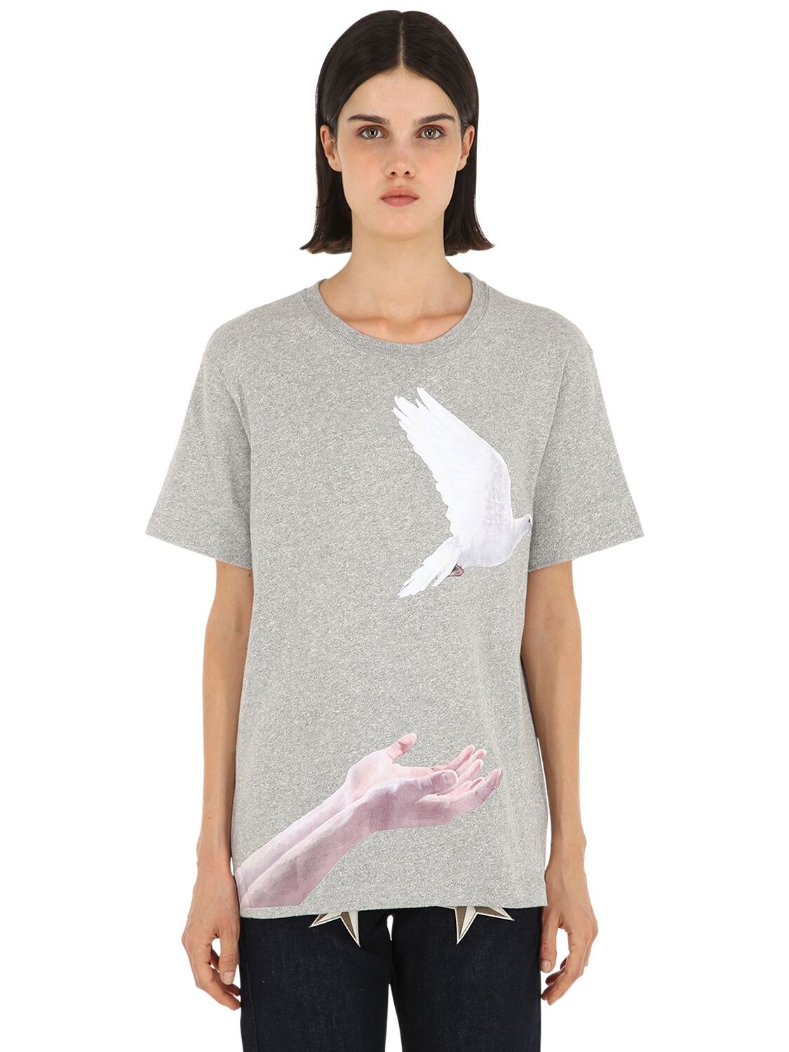 3paradis Bird Printed Cotton Jersey T-shirt In Grey