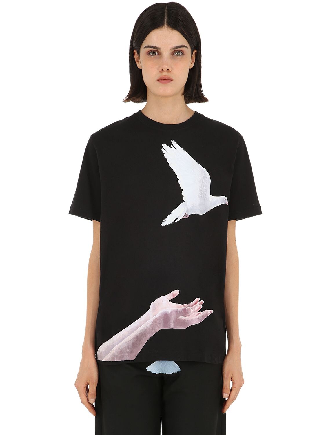 3paradis Bird Printed Cotton Jersey T-shirt In Black