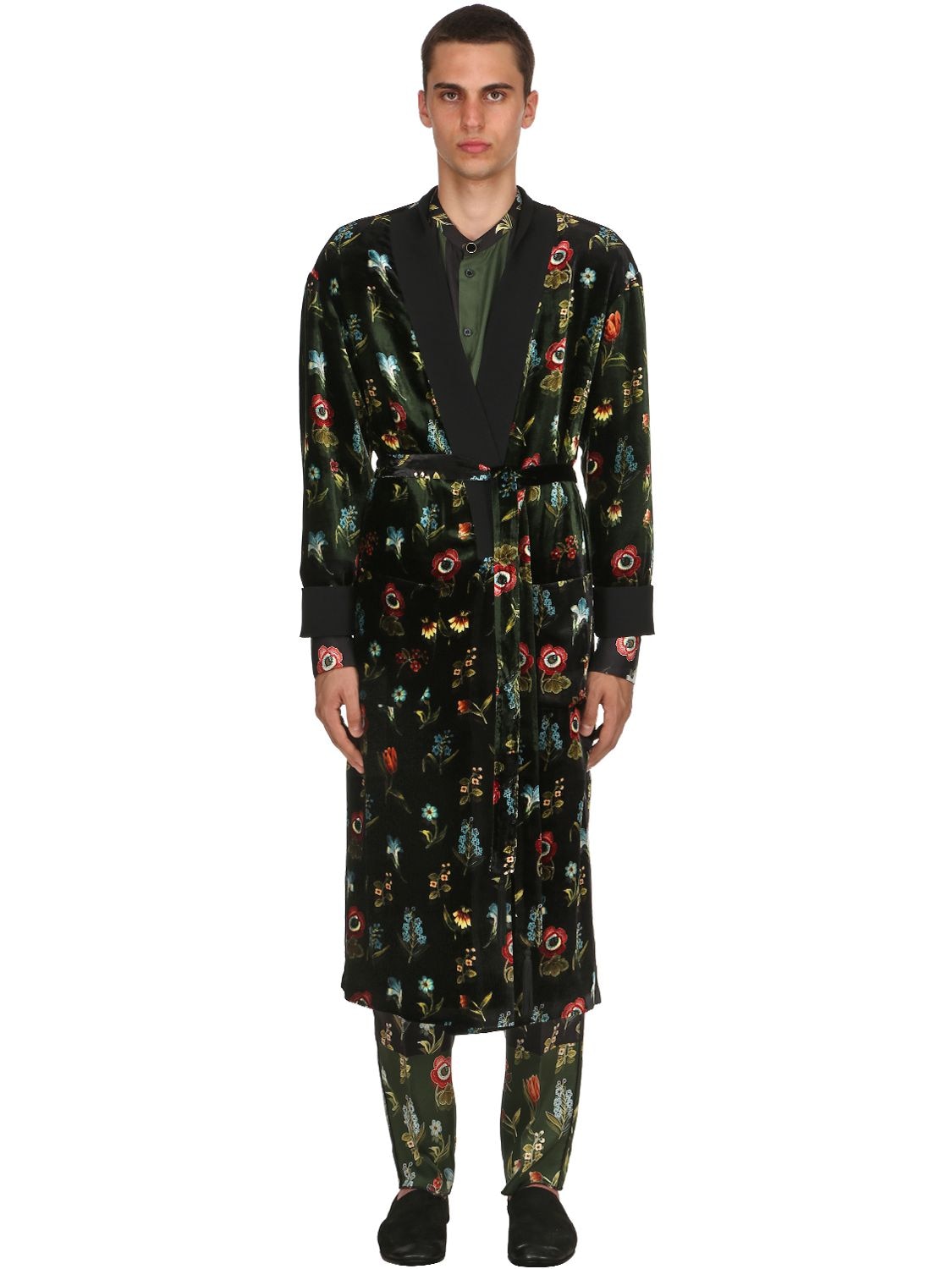 Triple Rrr Viscose & Silk Velvet Jacquard Robe In Multicolor
