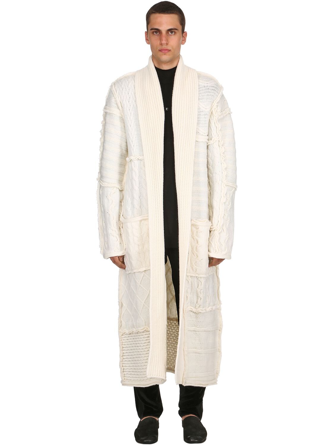 Triple Rrr Chunky Wool Knit Dressing Gown In White