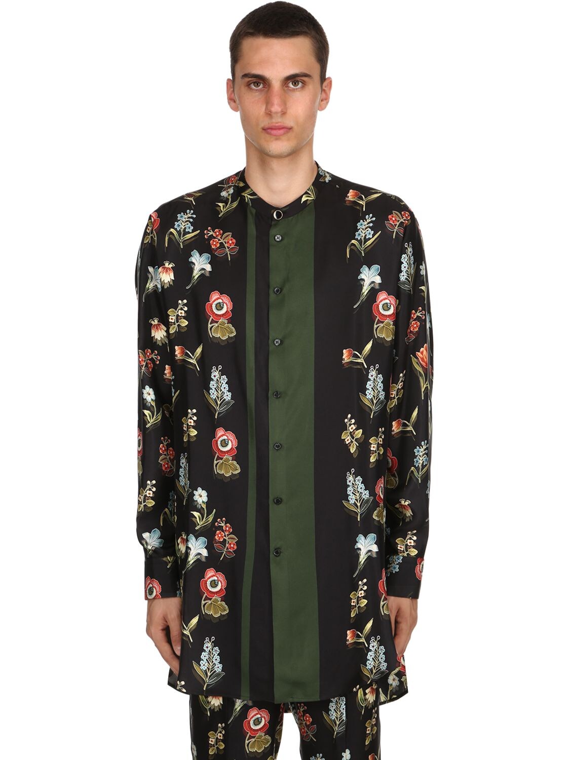 Triple Rrr Oversize Floral Printed Silk Satin Shirt In Multicolor
