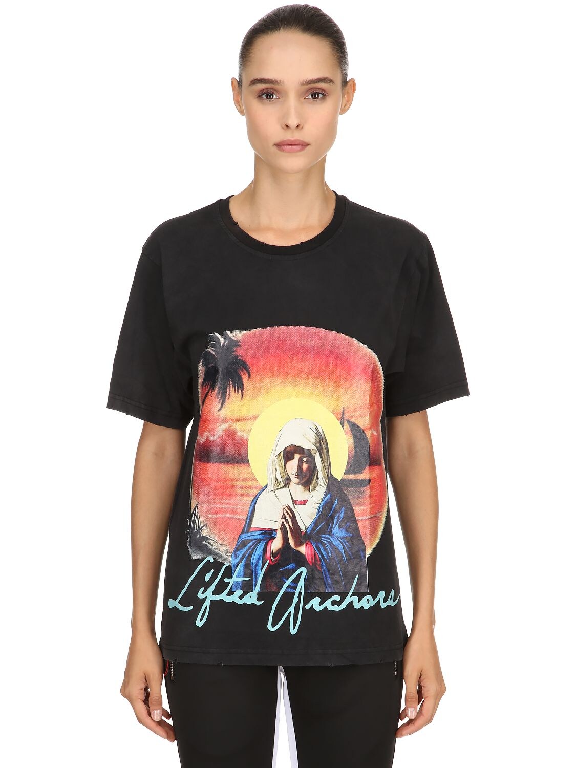 Lifted Anchors Divine Printed Cotton Jersey T-shirt In Black